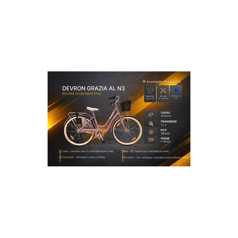Devron AL N3 25 L - Bicicletă oras, mov delicat