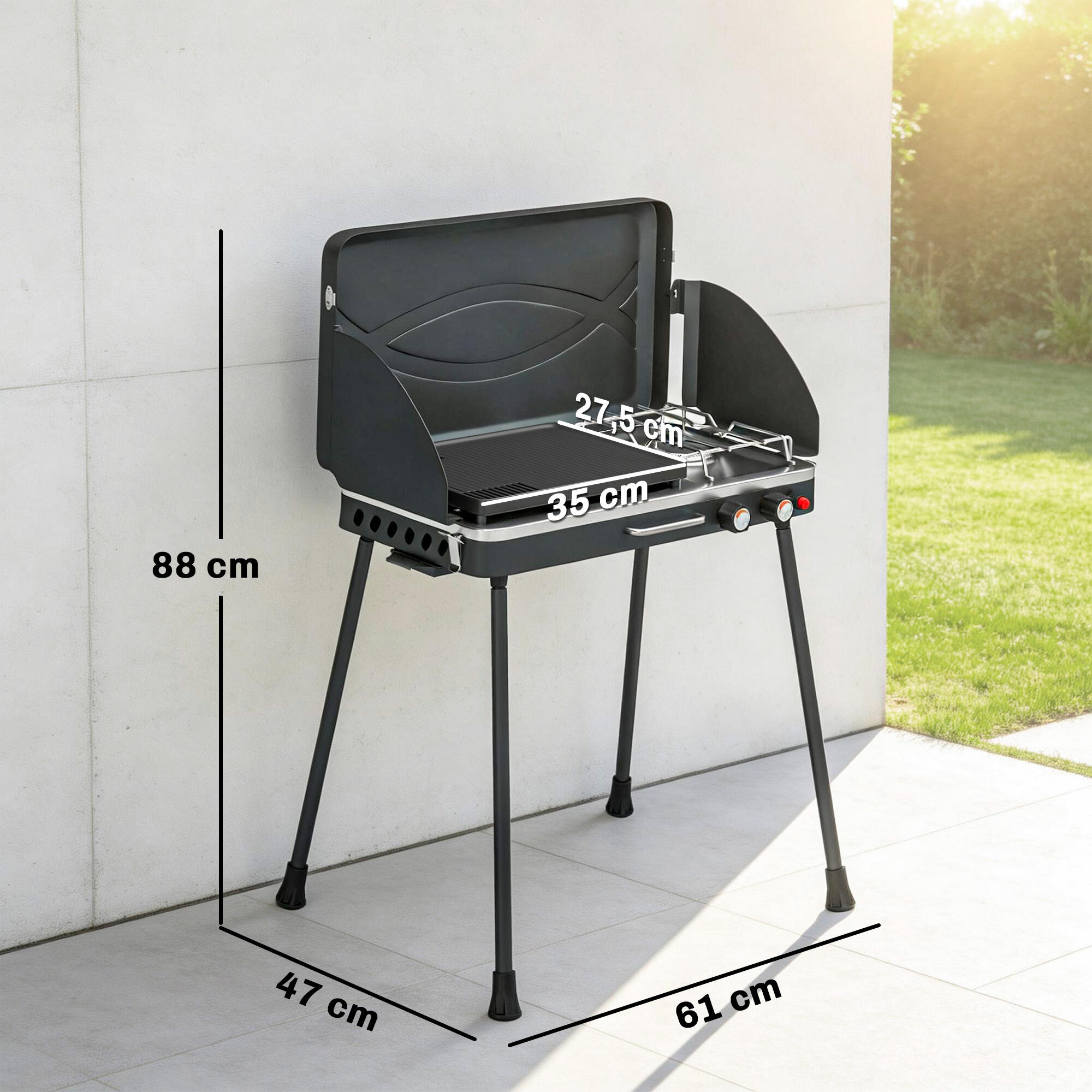 Grelhador a gás 61x47x88 cm preto Outsunny 3/5
