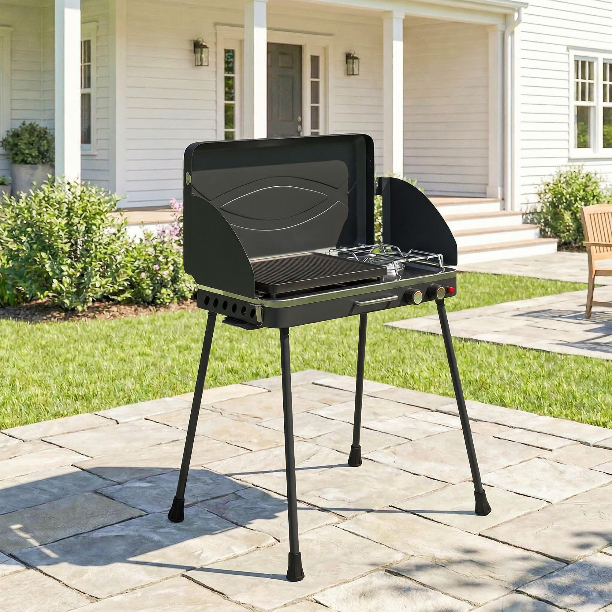 Grelhador a gás 61x47x88 cm preto Outsunny 2/5