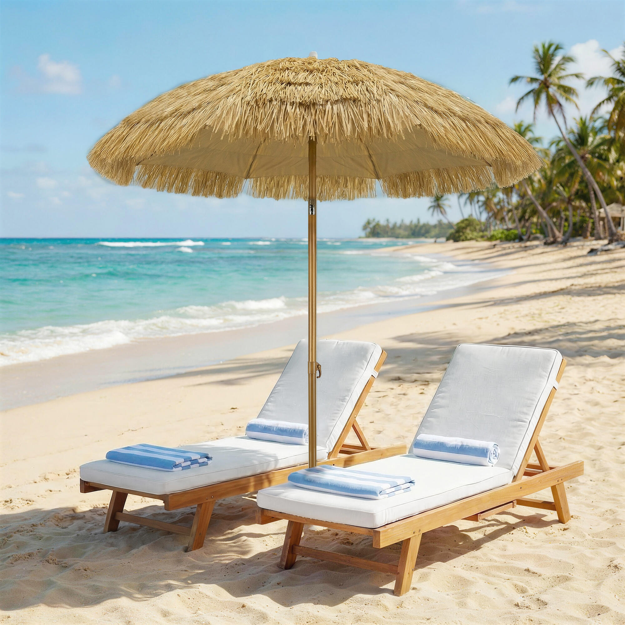 Chapéu de sol de praia 178x178x206 cm castanho claro Outsunny 2/5