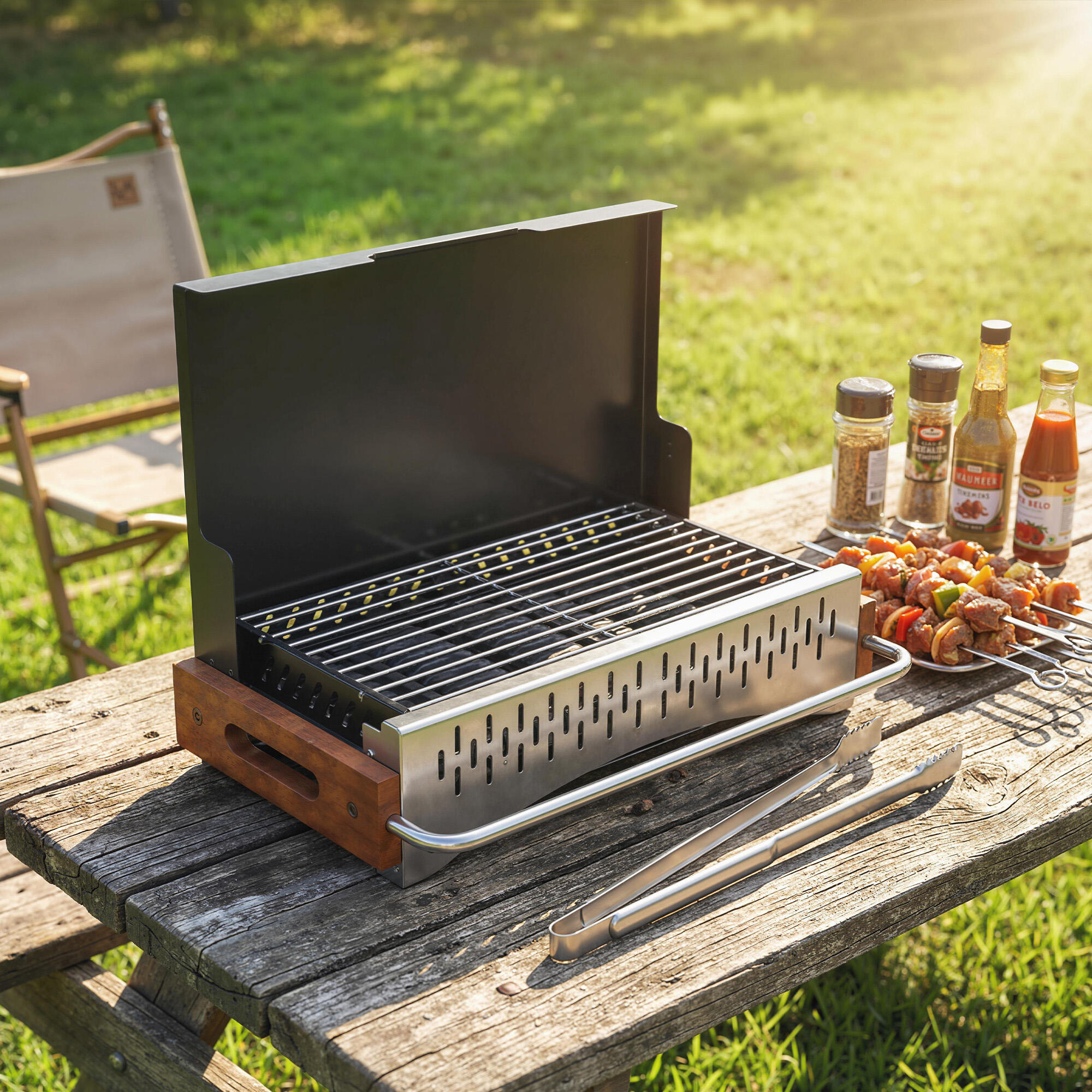 Barbecue a carvão 50.5x34x33 cm preto Outsunny 2/5