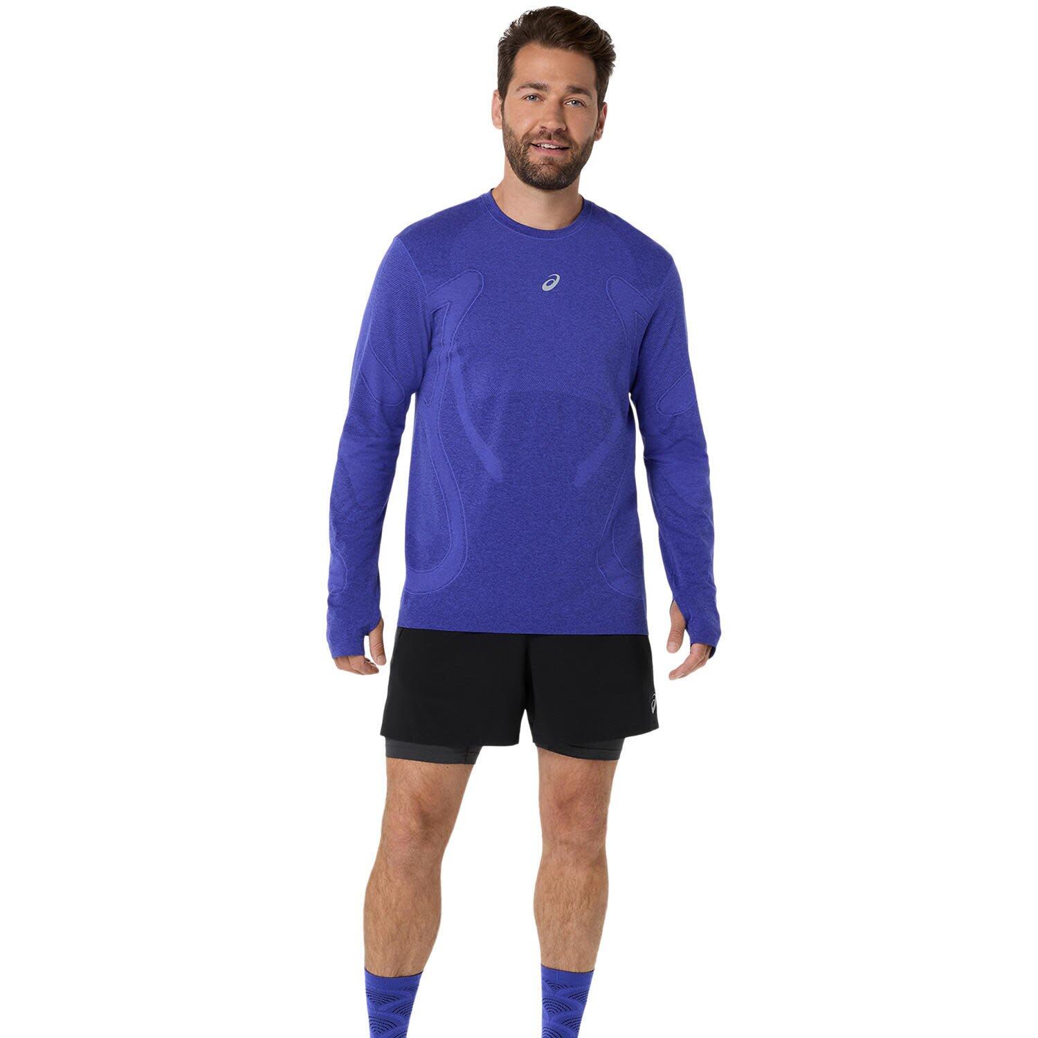 T Shirts Hemden Herren - ASICS Road Seamless LS Top - Cobalt/Eggplant 5/6