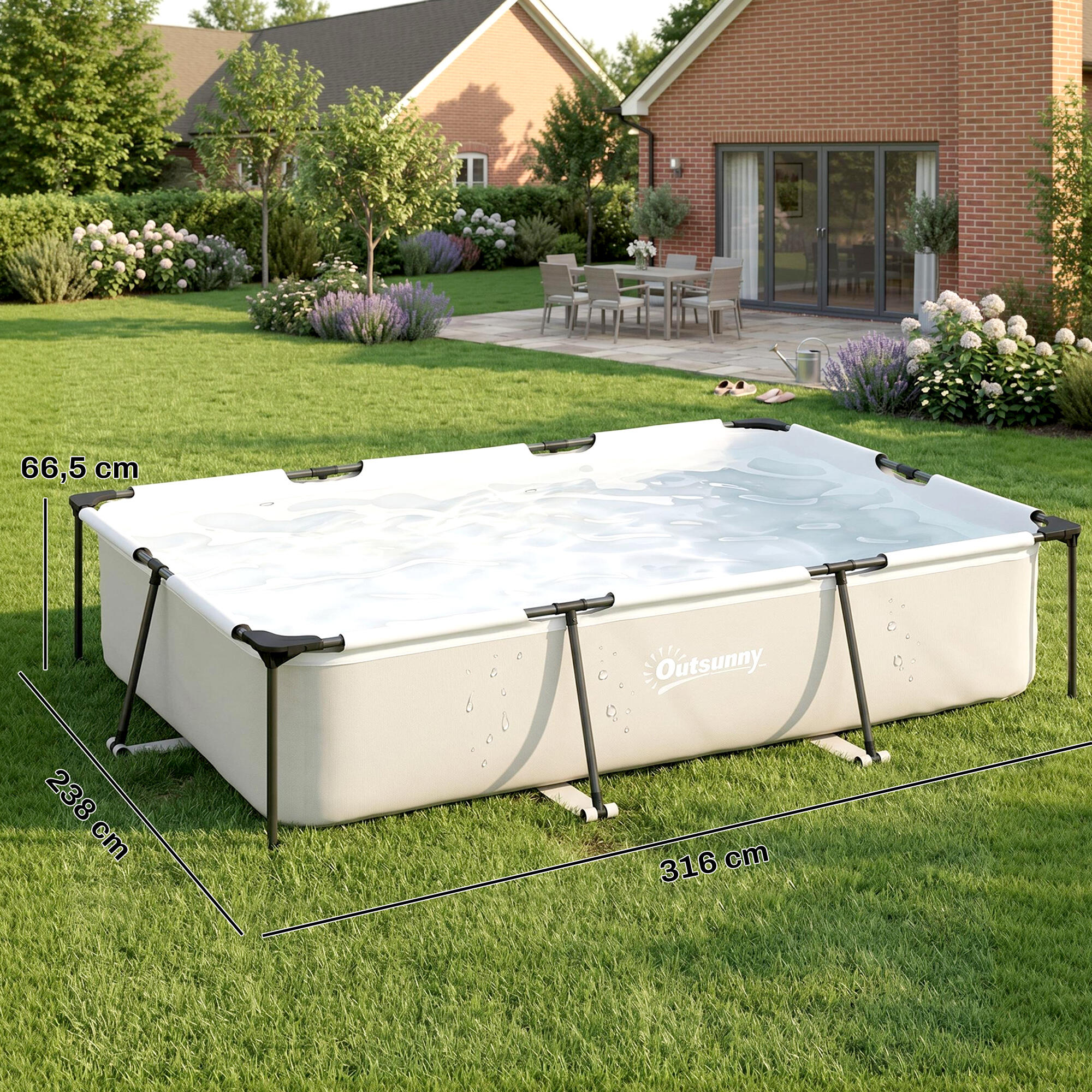 Piscina desmontável 316x238x66.5 cm cinzento e branco Outsunny 3/5