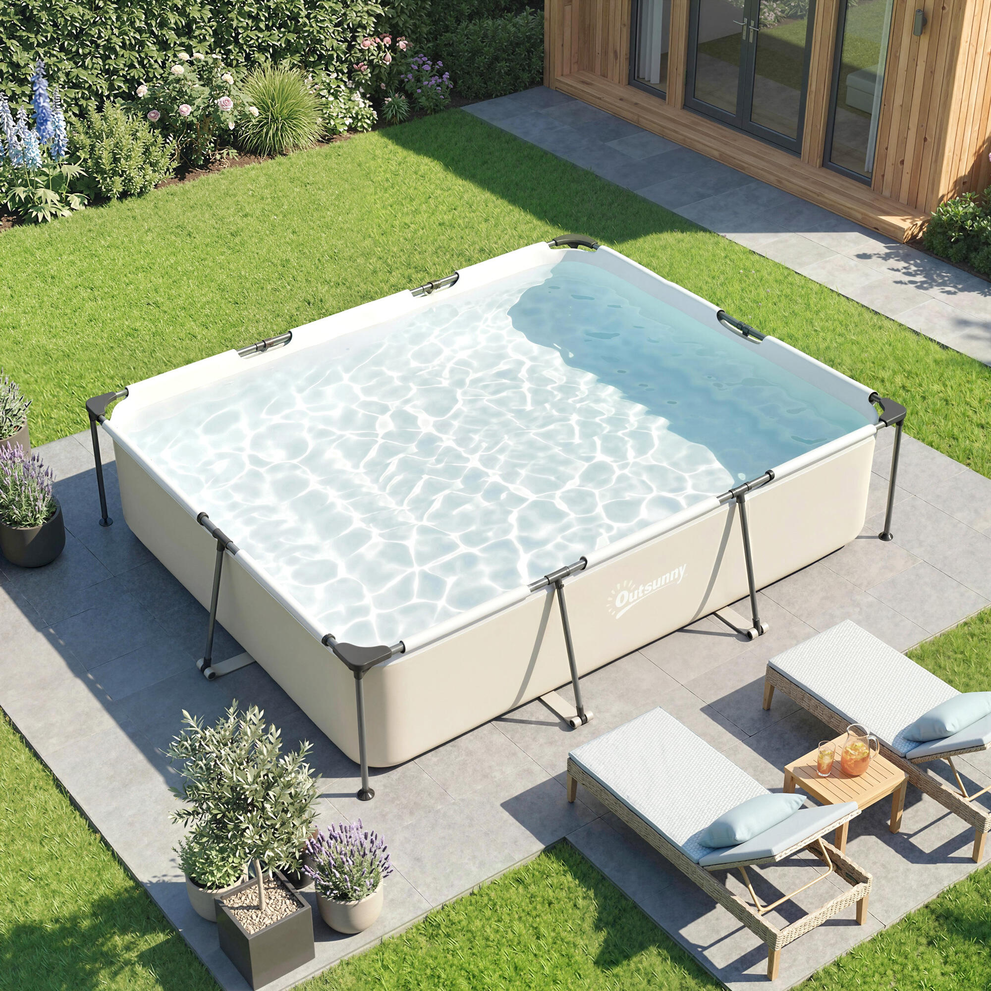 Piscina desmontável 316x238x66.5 cm cinzento e branco Outsunny 2/5