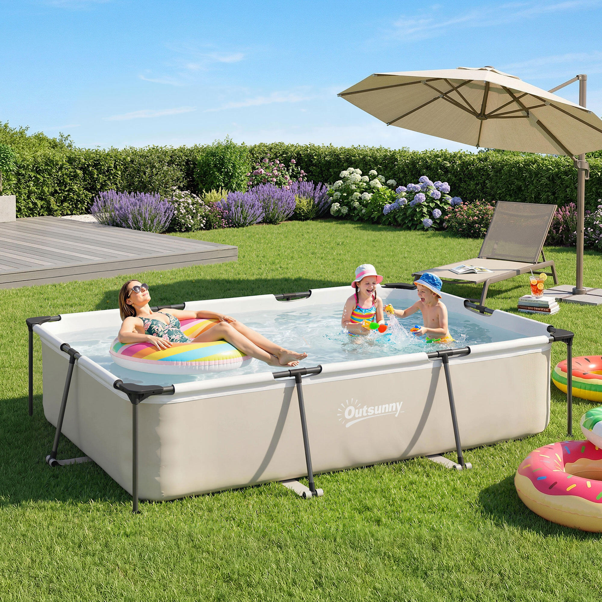 Piscina desmontável 316x238x66.5 cm cinzento e branco Outsunny 5/5