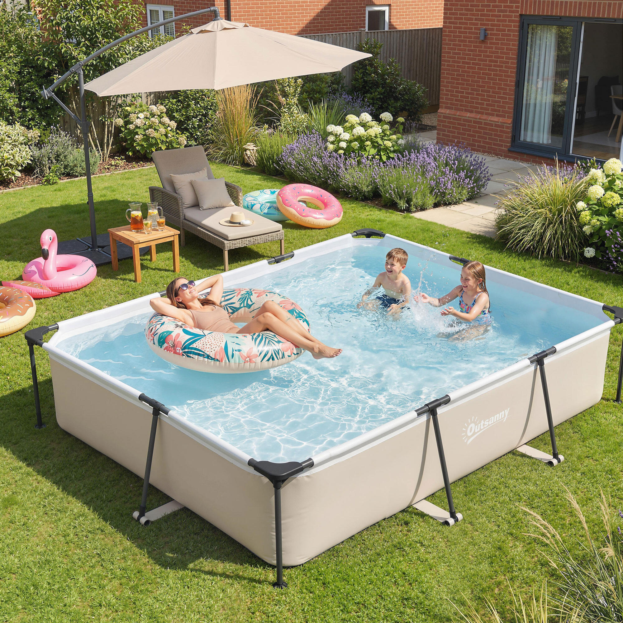 Piscina desmontável 316x238x66.5 cm cinzento e branco Outsunny 4/5