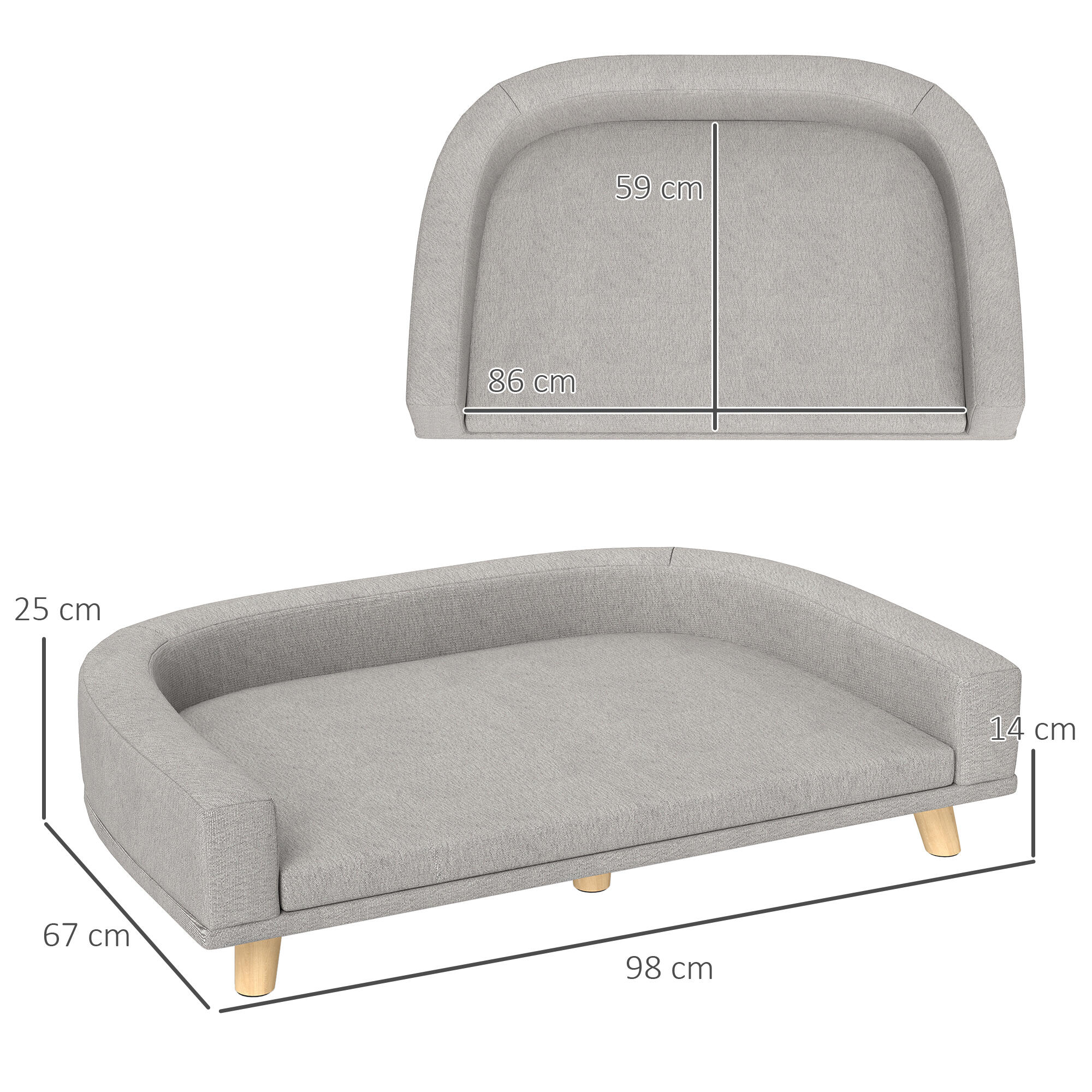 Sofá para Mascotas PawHut 98x67x25 cm Gris 3/6