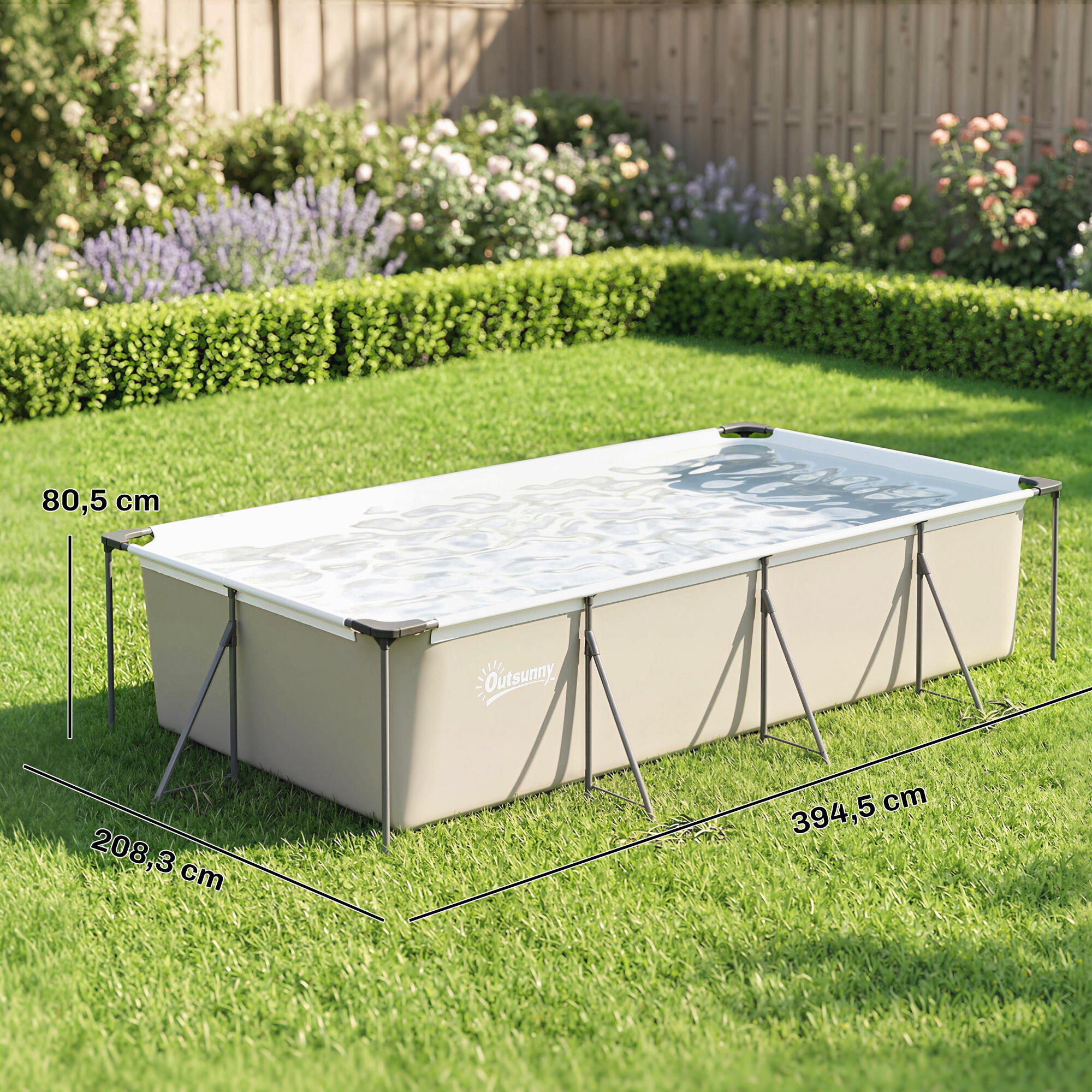 Piscina desmontável 394.5x208.3x80.5 cm cinzento e branco Outsunny 3/5