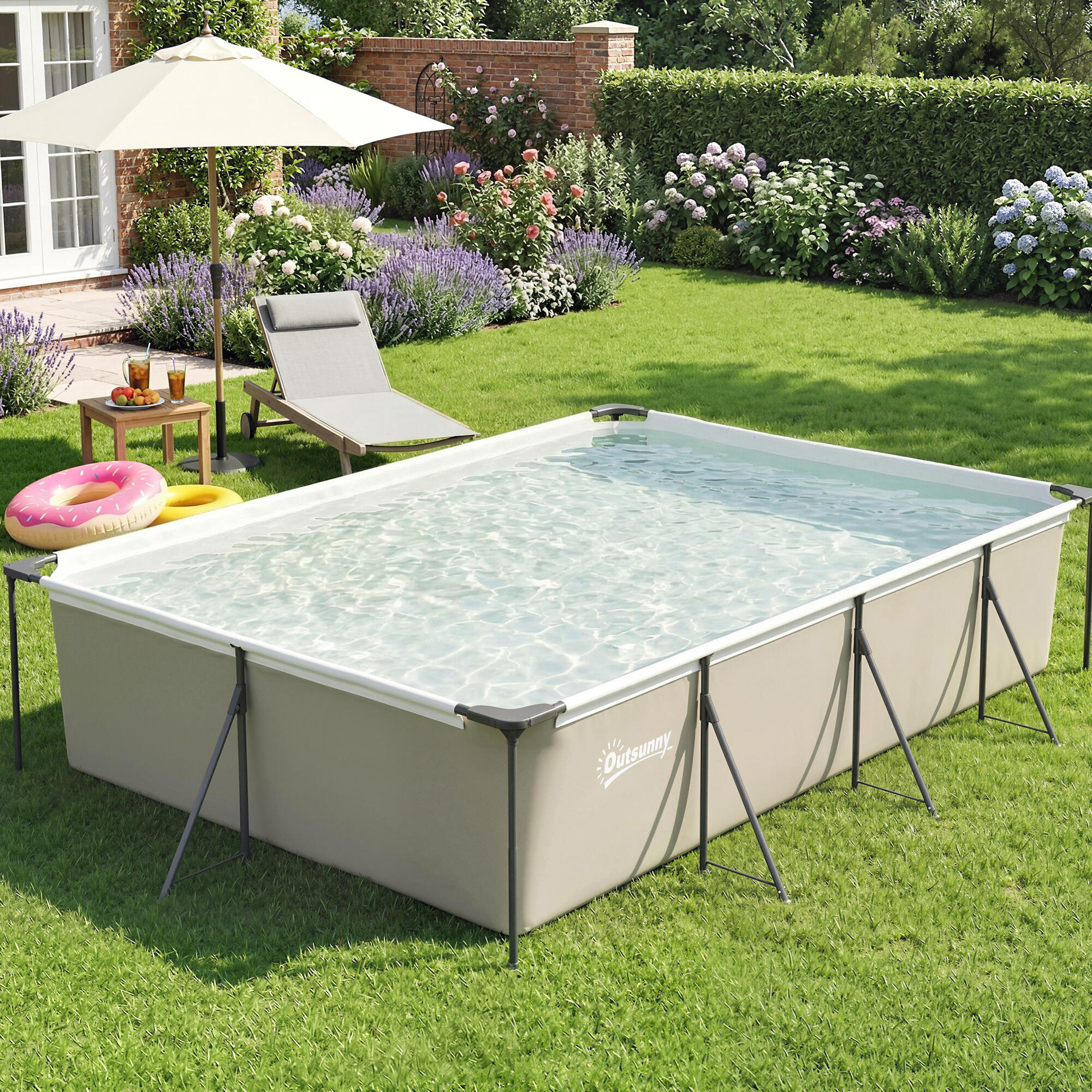 Piscina desmontável 394.5x208.3x80.5 cm cinzento e branco Outsunny 2/5