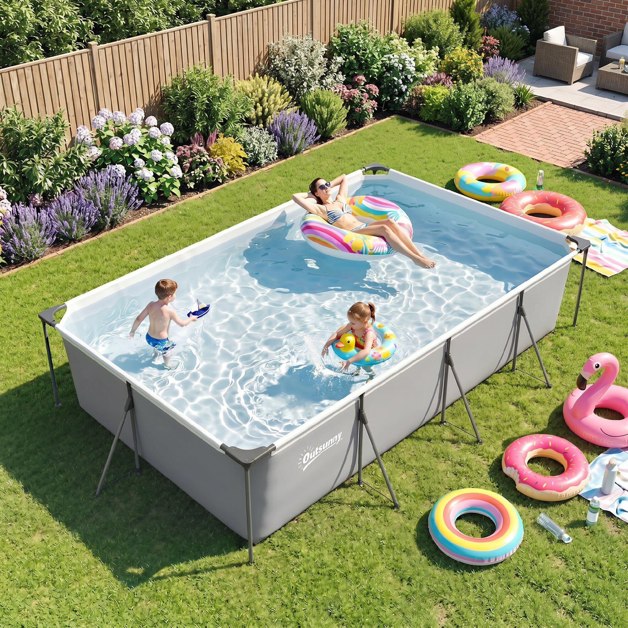 Piscina desmontável 394.5x208.3x80.5 cm cinzento e branco Outsunny 5/5