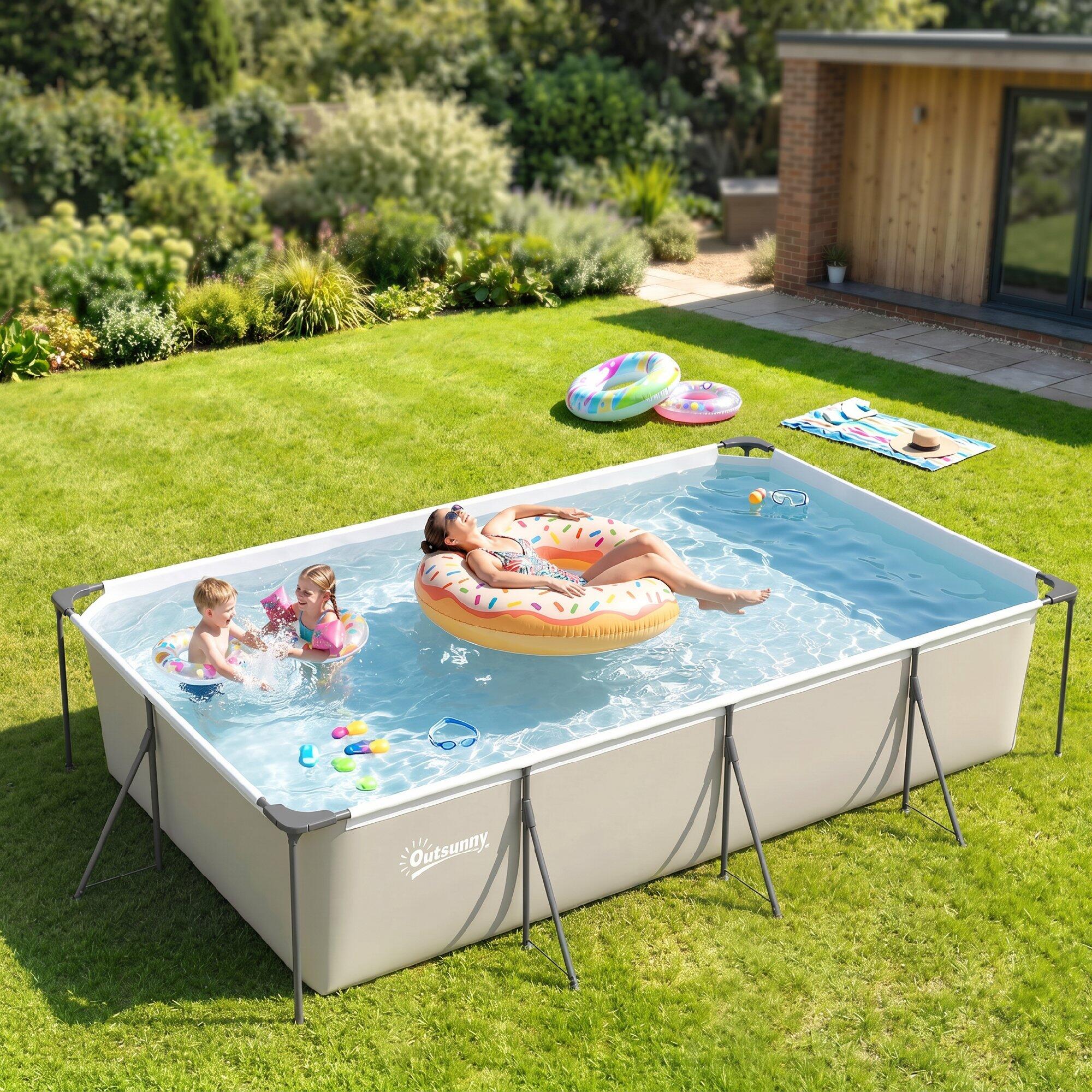 Piscina desmontável 394.5x208.3x80.5 cm cinzento e branco Outsunny 4/5