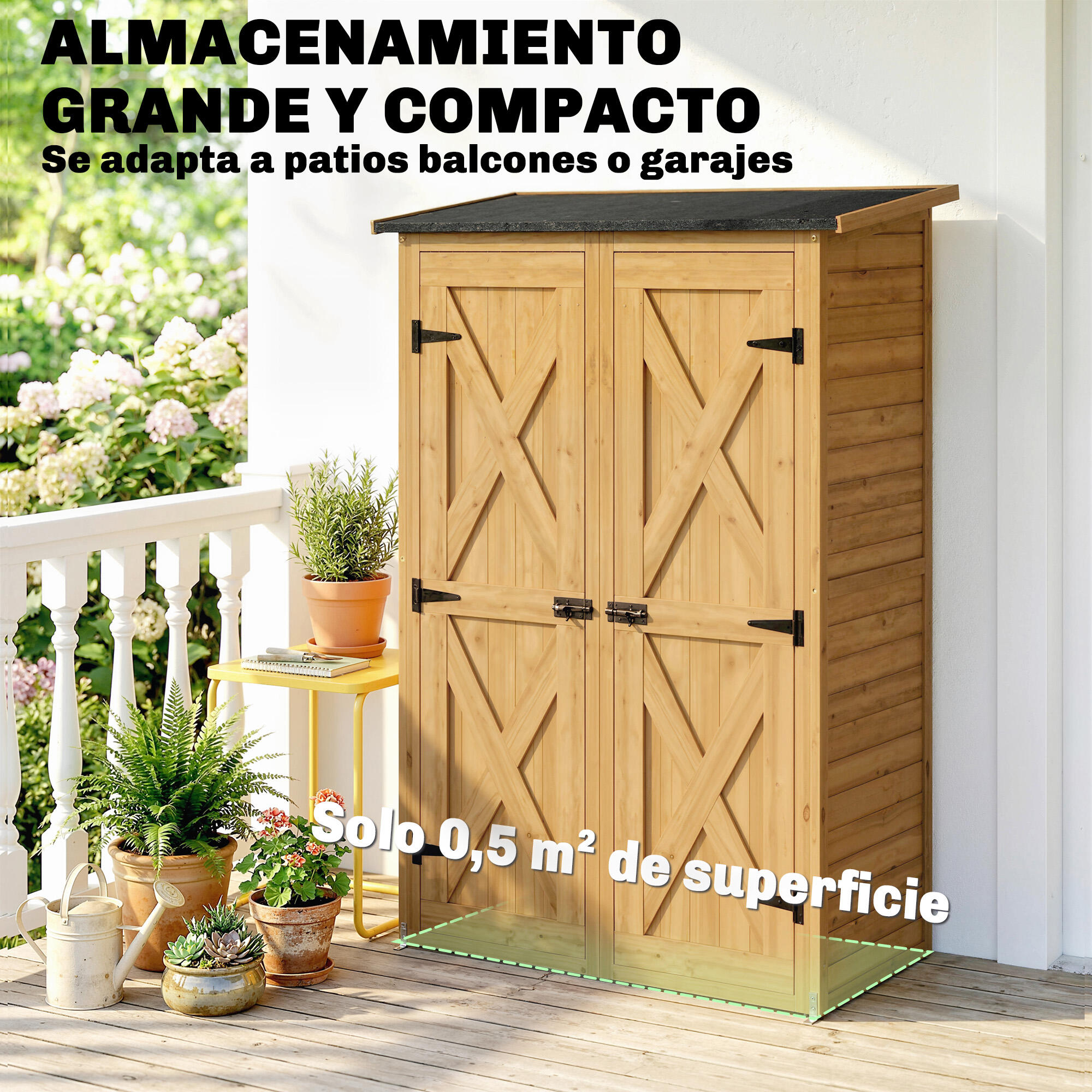 Armário de jardim 115x53x156 cm castanho Outsunny 4/5