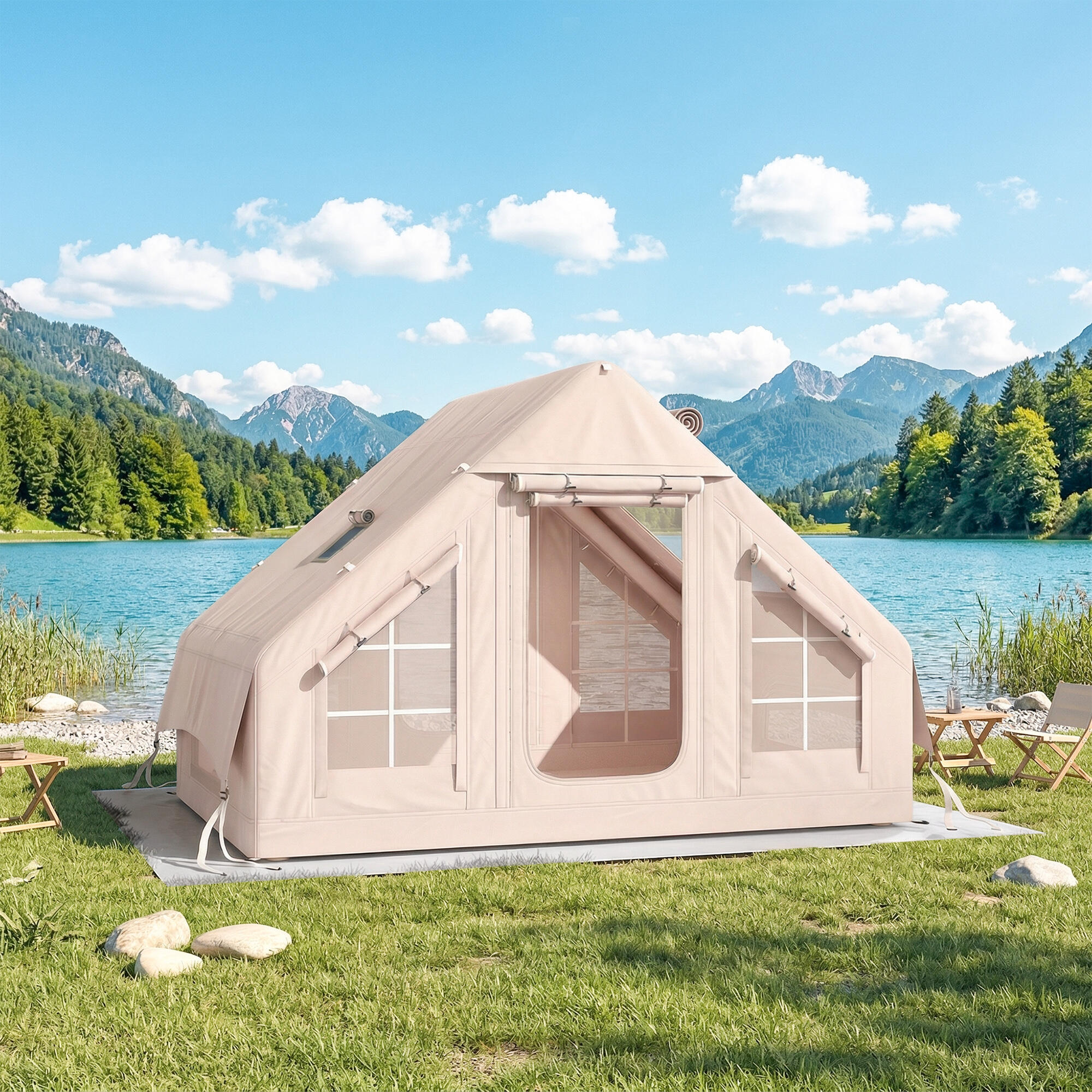 Tenda insuflável 300x210x200 cm bege Outsunny 2/5