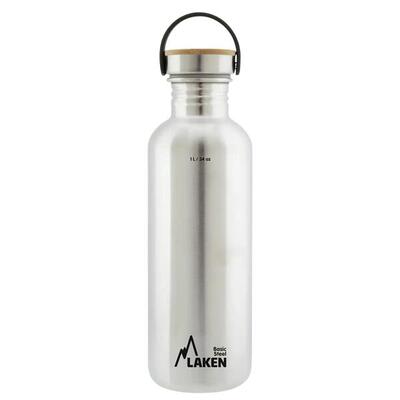 Borraccia in acciaio inox Basic Steel con tappo Bamboo – LAKEN