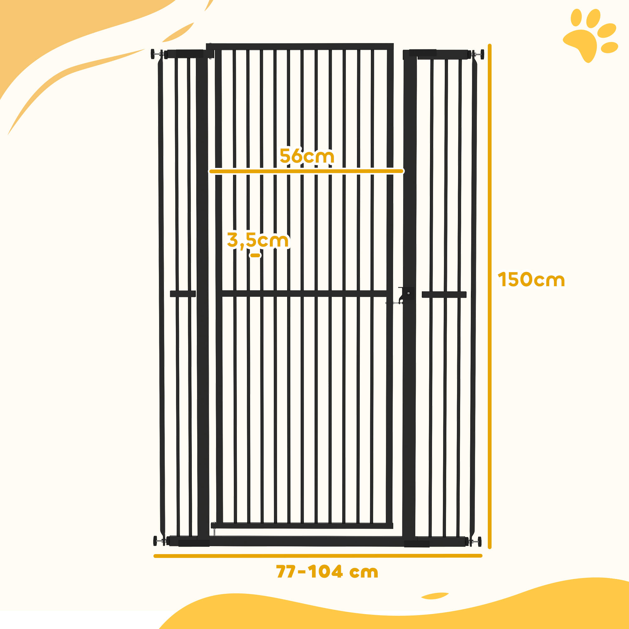 Barrera de Seguridad PawHut 104x3.5x150 cm Negro 3/6