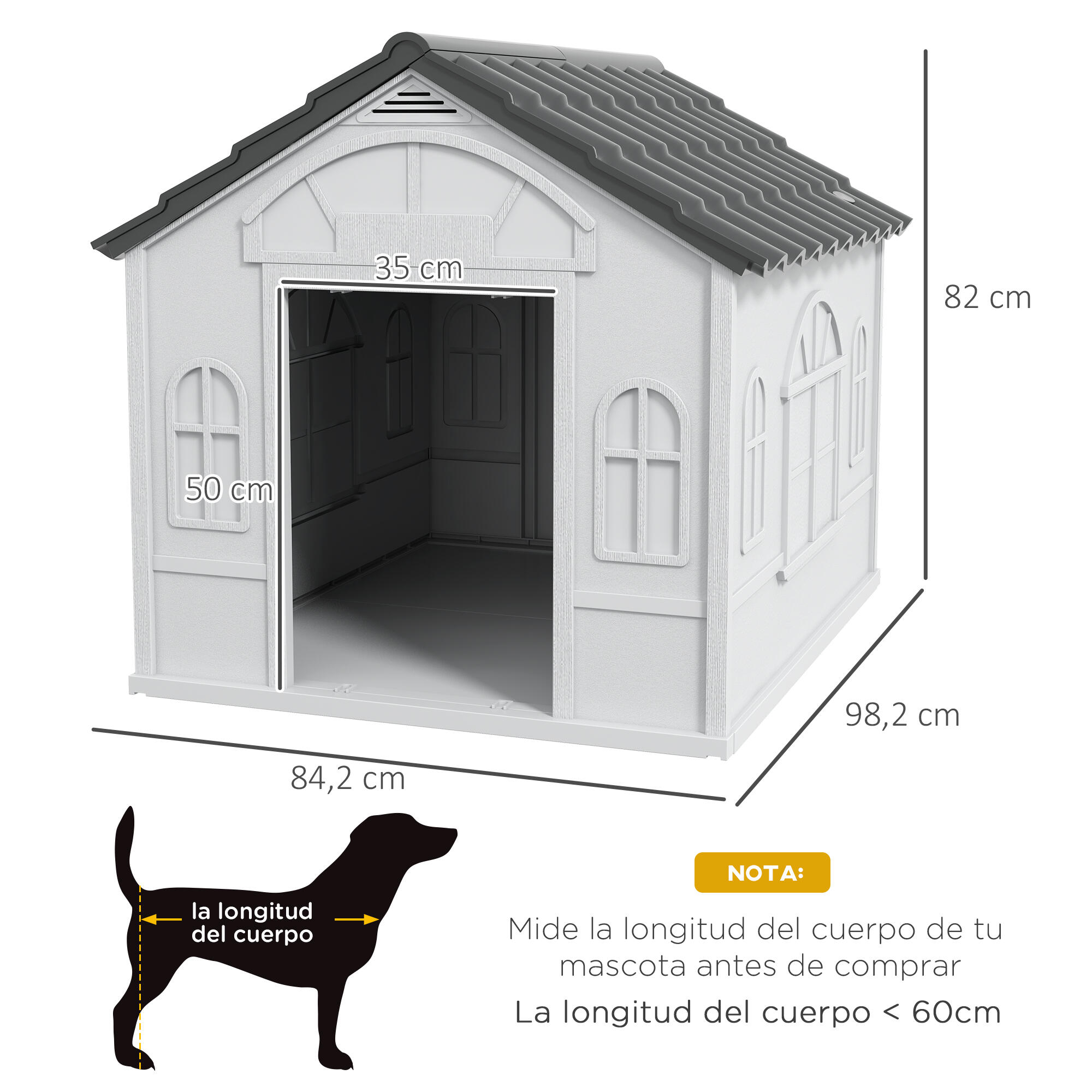 Caseta para Perros PawHut 84.2x98.2x82 cm Gris y Blanco 3/5