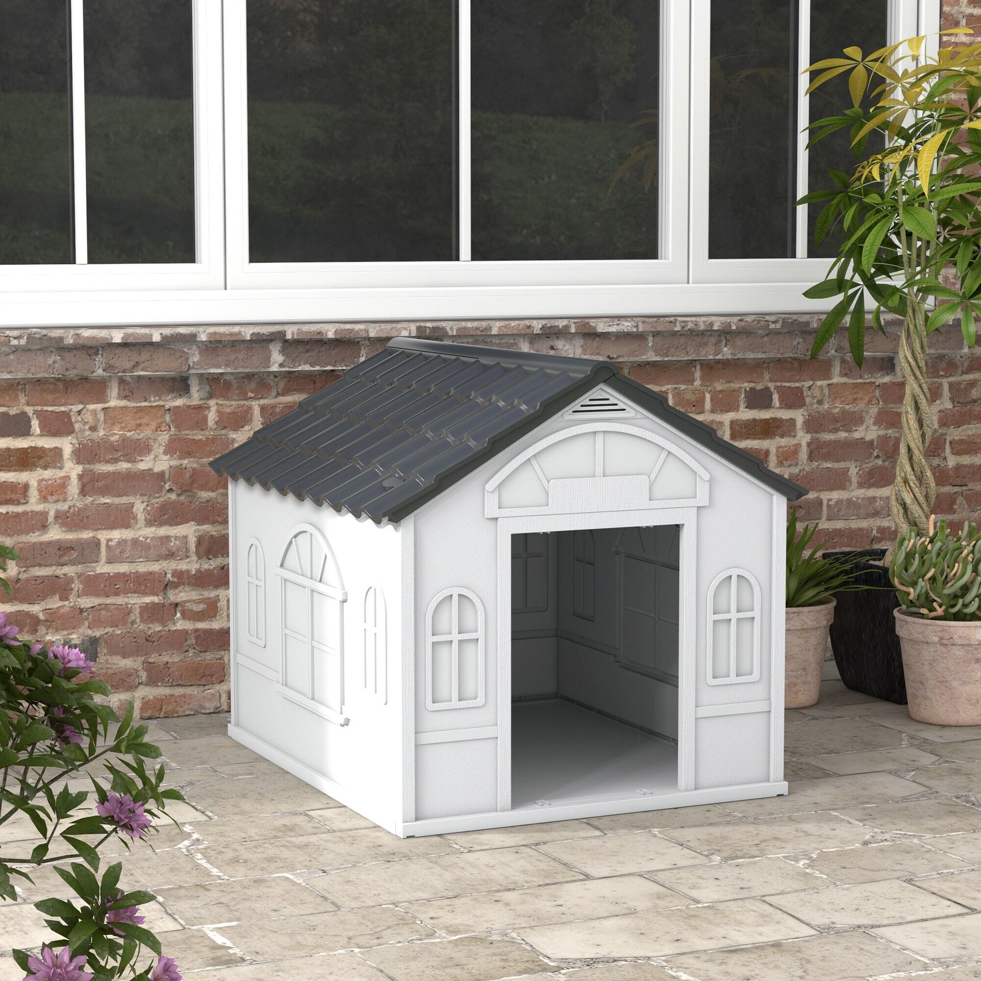 Caseta para Perros PawHut 84.2x98.2x82 cm Gris y Blanco 2/5