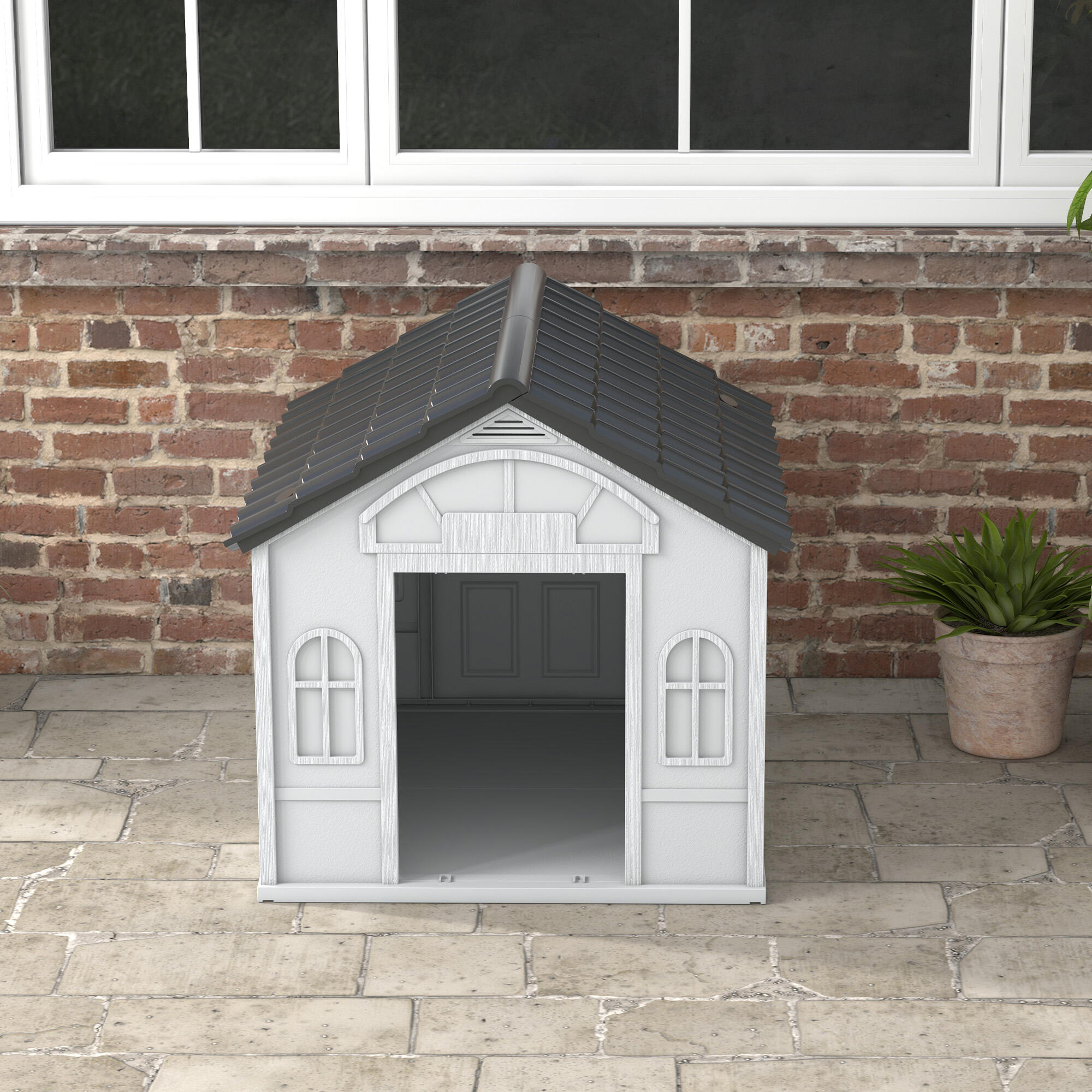 Caseta para Perros PawHut 84.2x98.2x82 cm Gris y Blanco 4/5