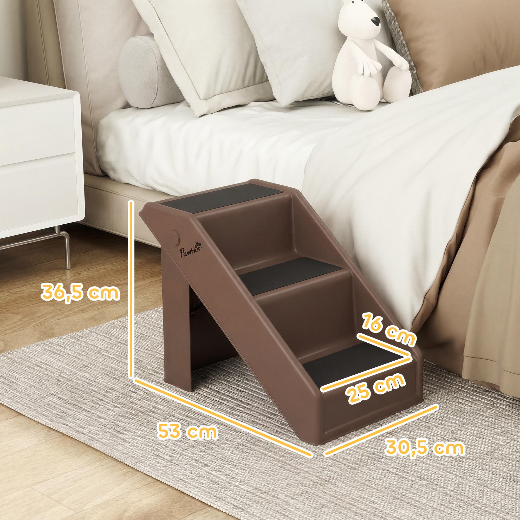 Escada para animais de estimação 53x30.5x36.5 cm castanho PawHut 3/5