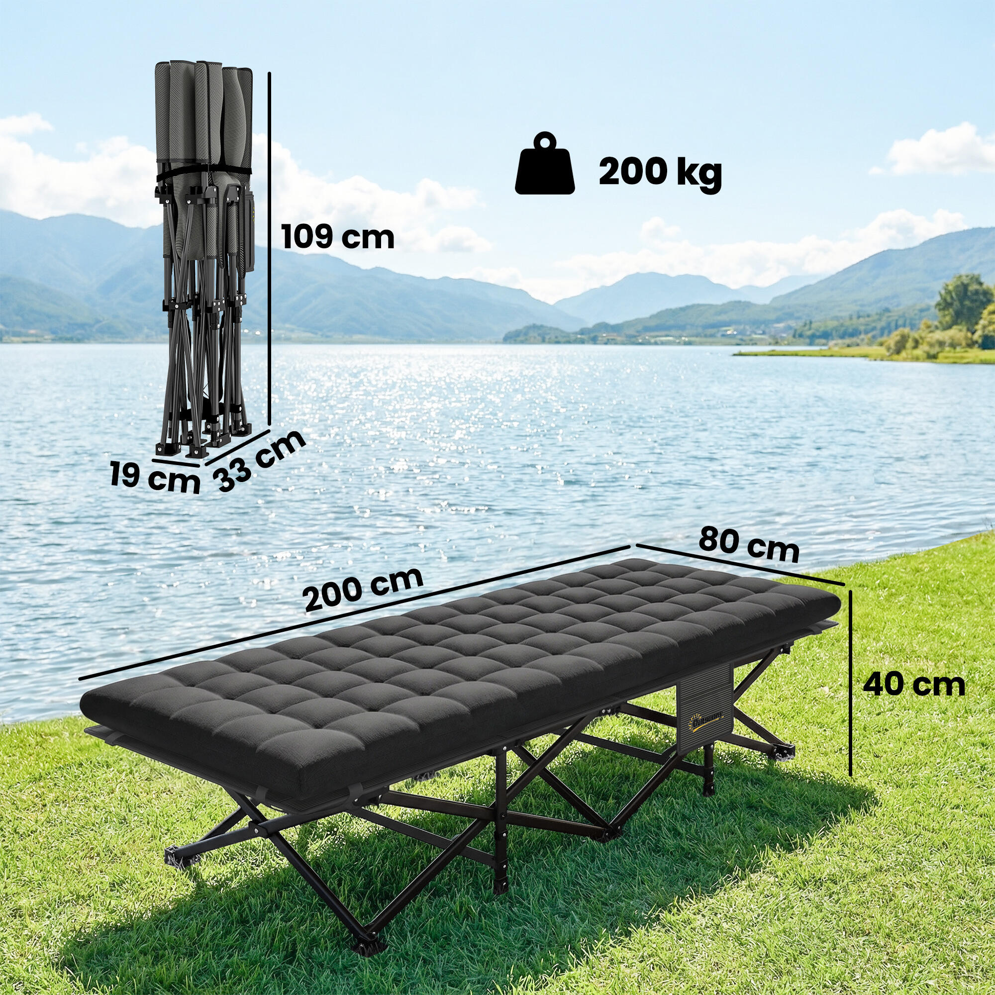 Cama de campismo 200x80x40 cm preto Outsunny 3/5