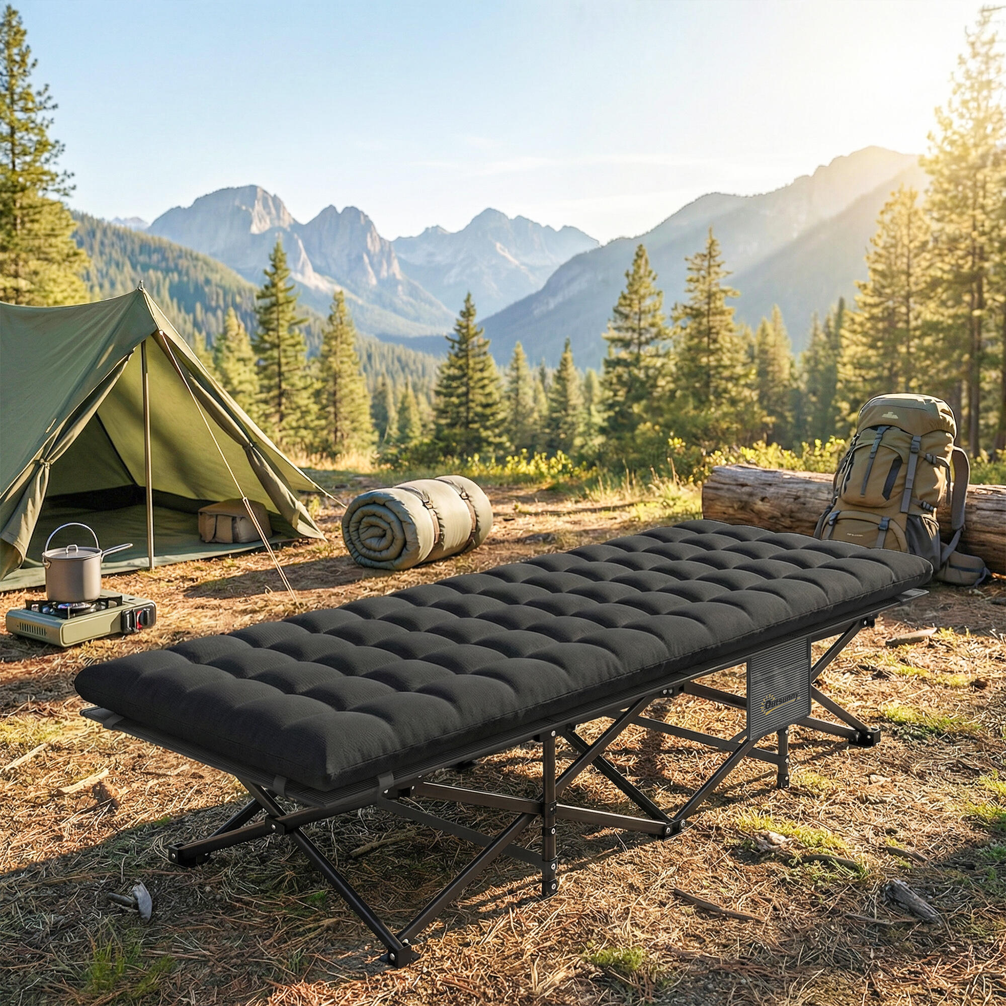 Cama de campismo 200x80x40 cm preto Outsunny 2/5