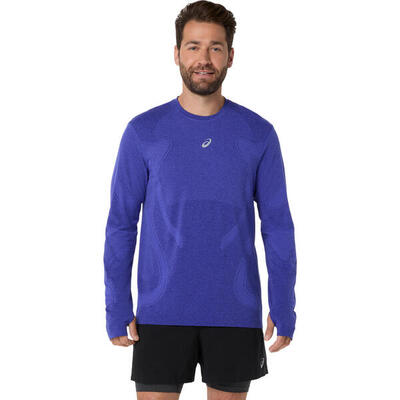 T shirts overhemden heren - asics road seamless ls top - cobalt/eggplant