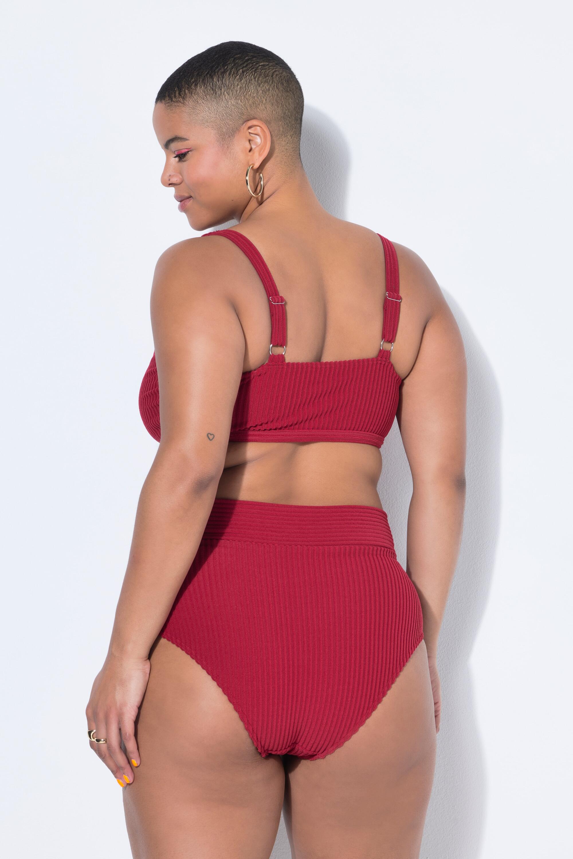 Dames Bikinibroekje hoge taille badstof met strepen band in wikkellook 2/5