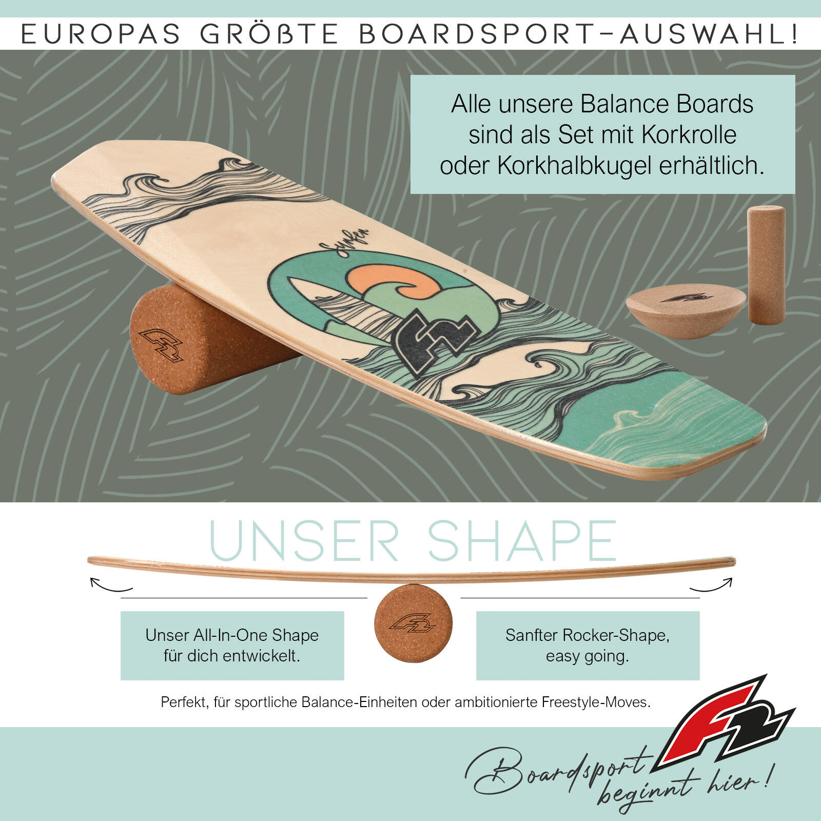 Set balance board F2 Tompstone 74x27 cm con rullo in sughero 2/7