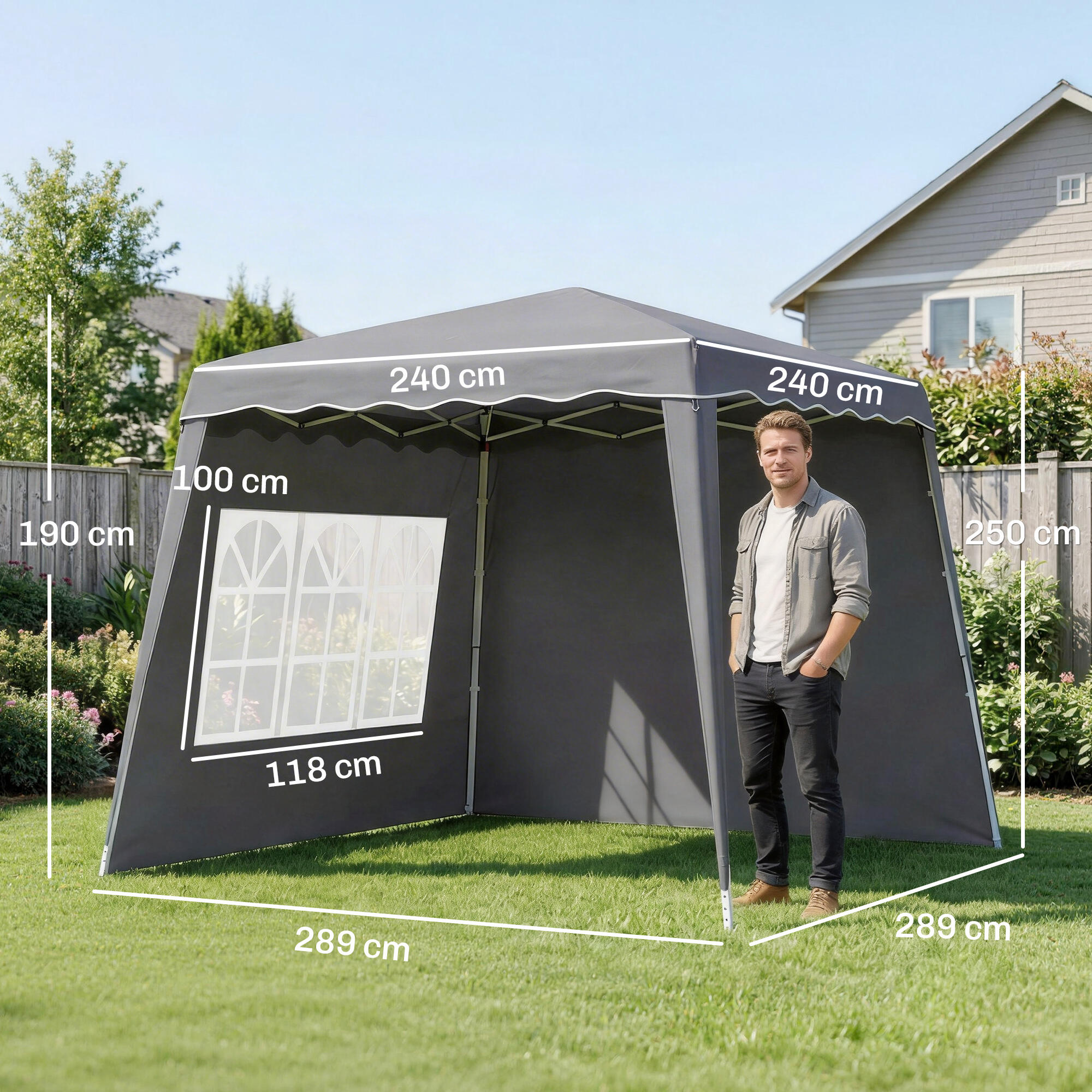 Tenda dobrável 289x289x250 cm cinzento Outsunny 3/5