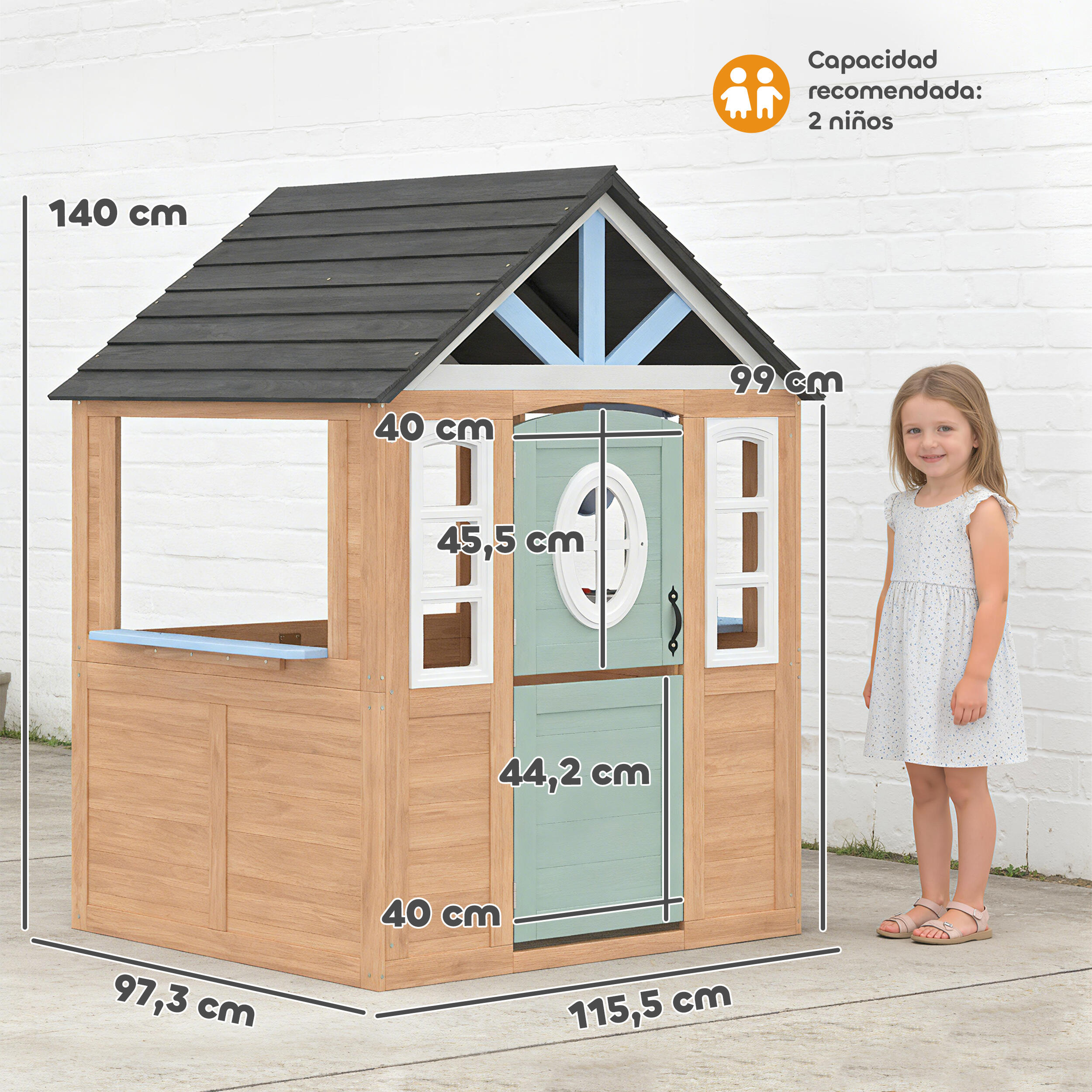 Casinha infantil 115.5x97.3x140 cm madeira natural AIYAPLAY 3/5