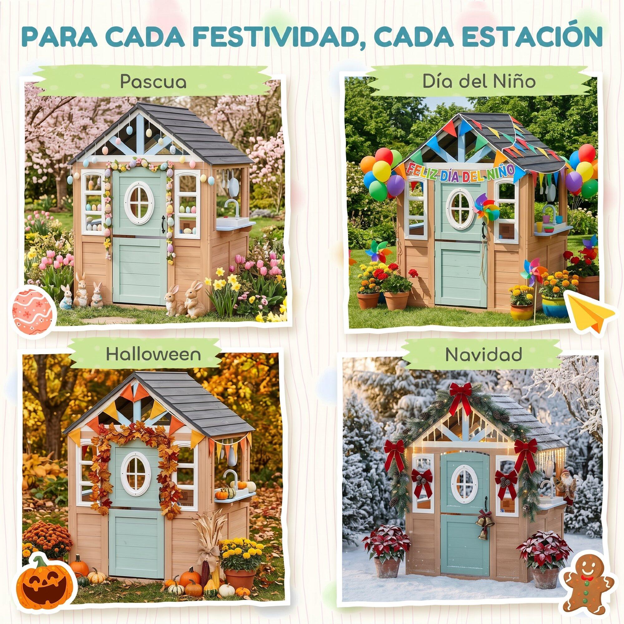 Casinha infantil 115.5x97.3x140 cm madeira natural AIYAPLAY 5/5