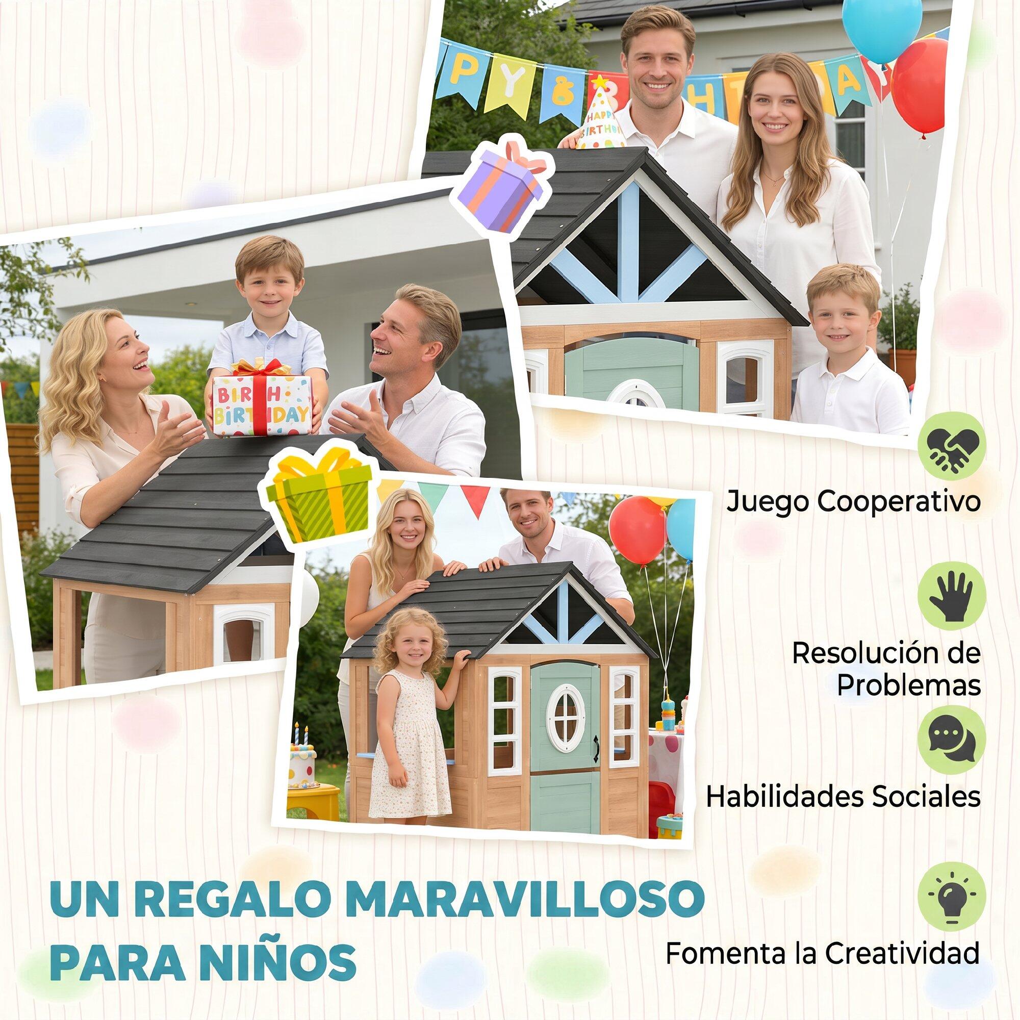 Casinha infantil 115.5x97.3x140 cm madeira natural AIYAPLAY 4/5