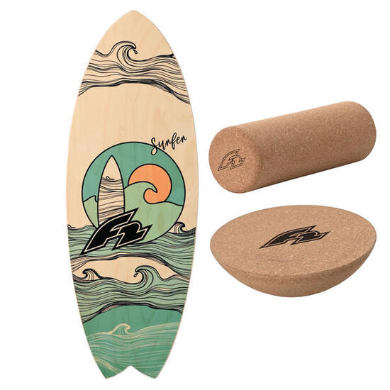 F2 Set Balance Board Surfer 76x28cm + Halbkugel und Korkrolle