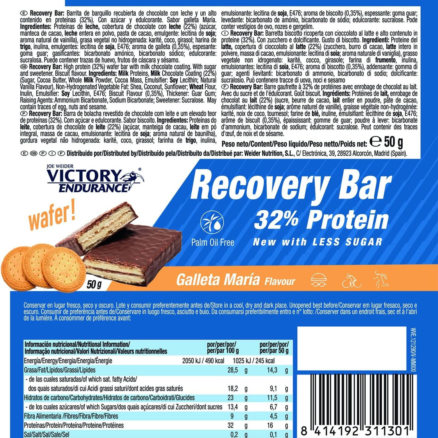 Recovery bar 50 gr 32% de proteína Galleta María Victory Endurance 2/5