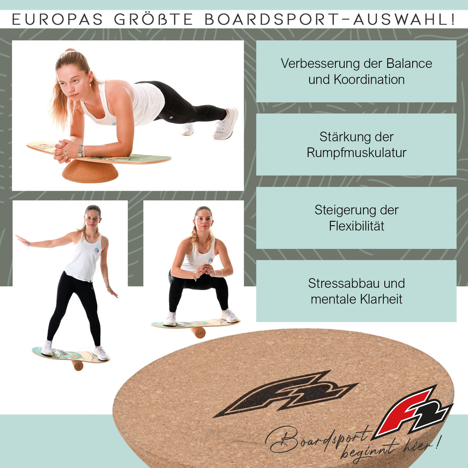 F2 Set corcho Balance Board Surf Flat Shape 74x30cm + semiesfera 3/7