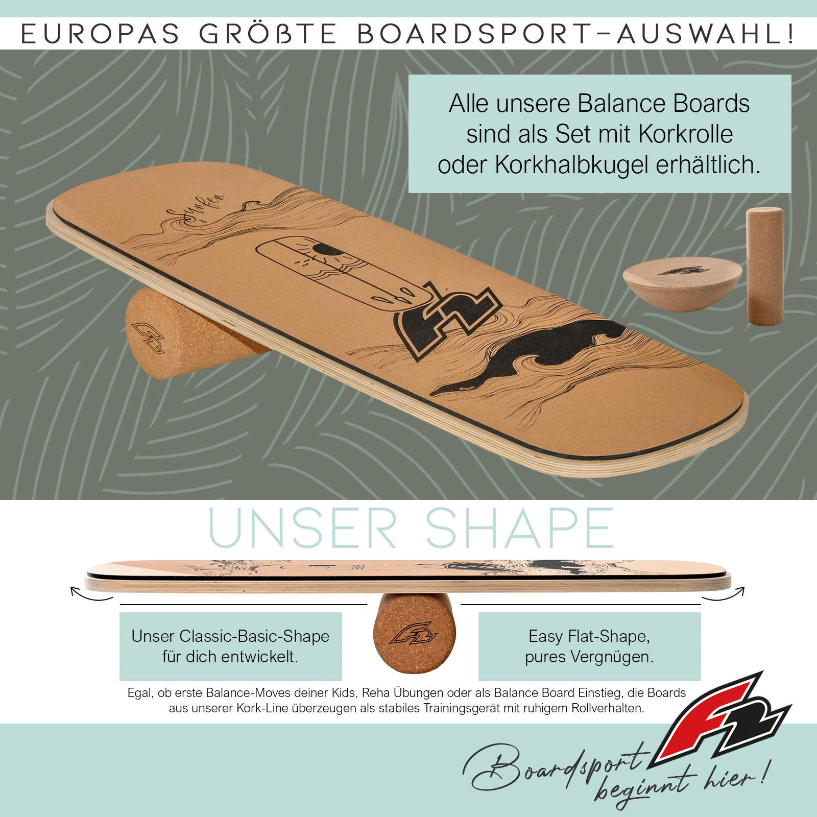F2 Set Corcho Balance Board Pill Flat Shape 83x29cm + Semiesfera 2/7