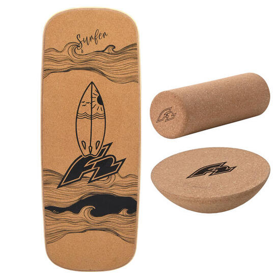 F2 Kork Balance Board Pill 80x30cm mit Korkrolle + Kork Halbkugel