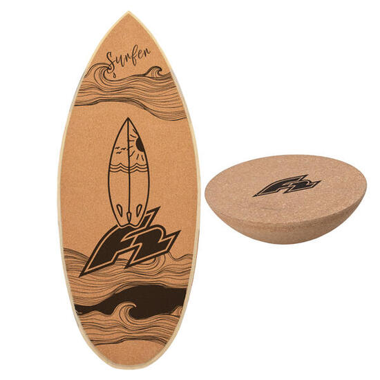 F2 Set Kork Balance Board Surf Flat Shape 84x31cm + Halbkugel