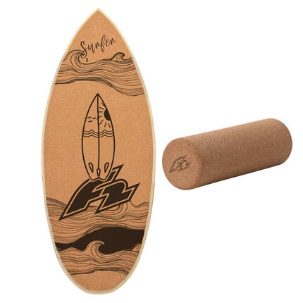 F2 Set Kork Balance Board Surf Flat Shape 84x31cm + Korkrolle