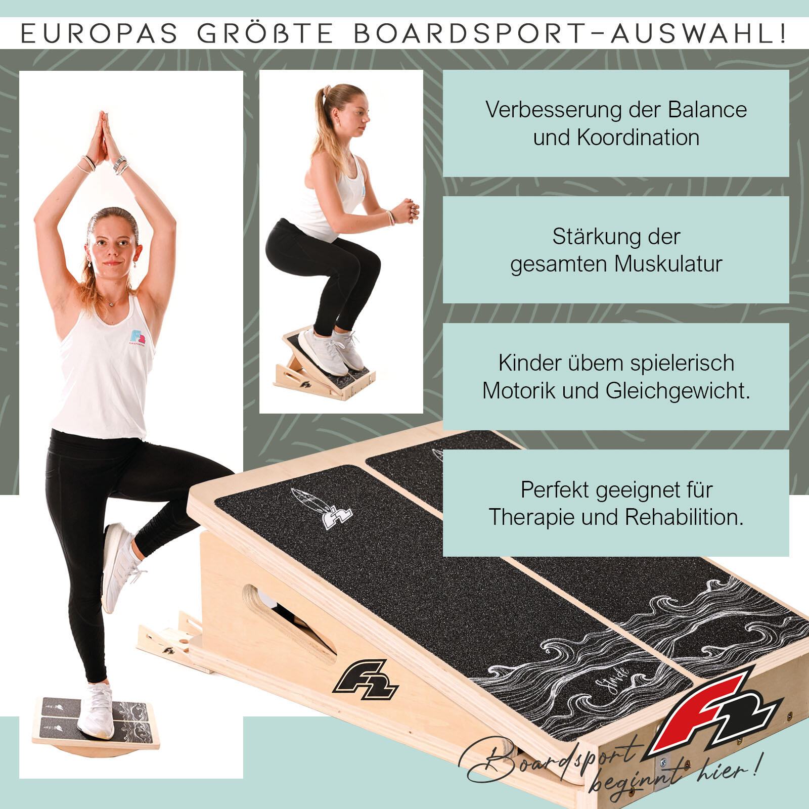 F2 Balance Board Step Board Aparato multifuncional Ajustable de Madera 2/7