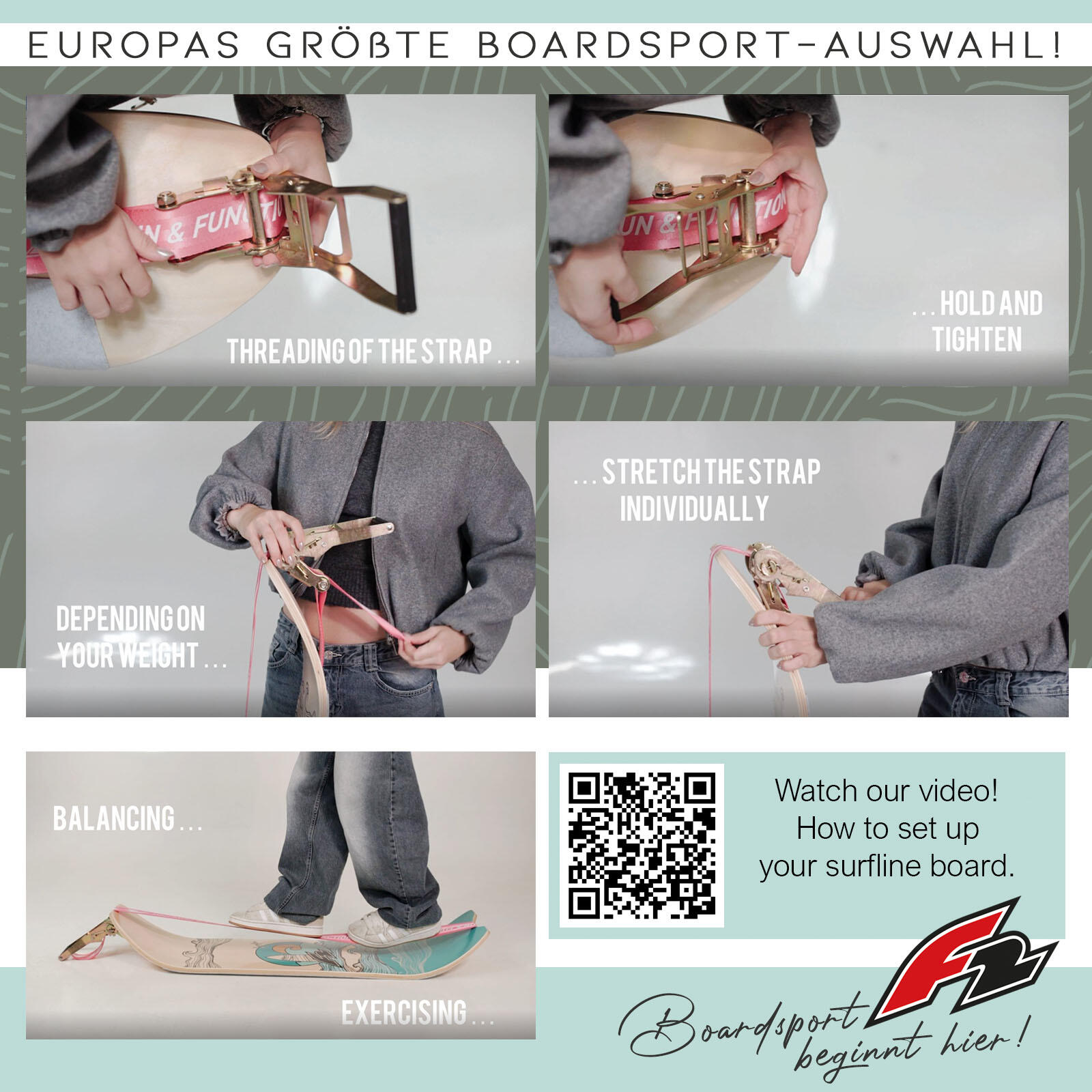F2  Balance Board Surfline Board Slackline Training 105x27,5cm Pink 4/6