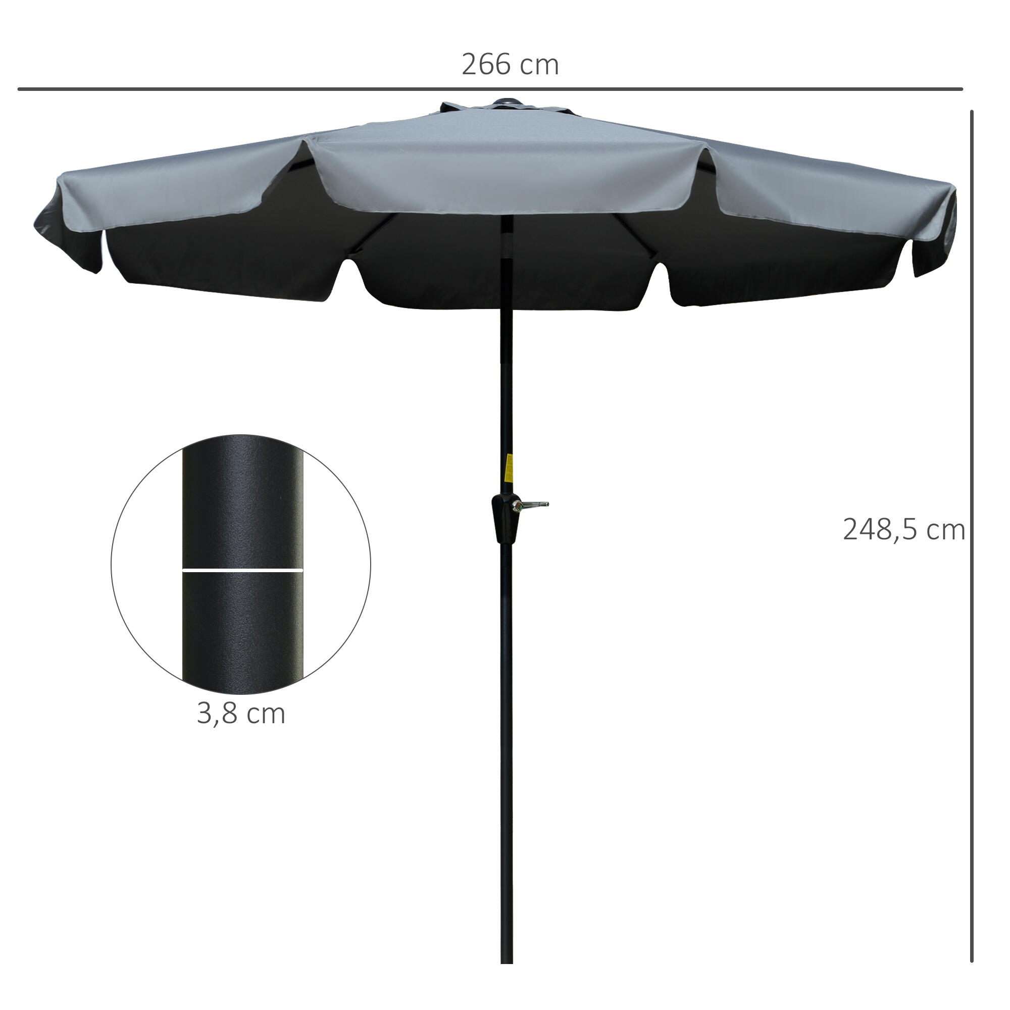 Sombrilla de jardín Outsunny, 266 cm, gris oscuro 3/6
