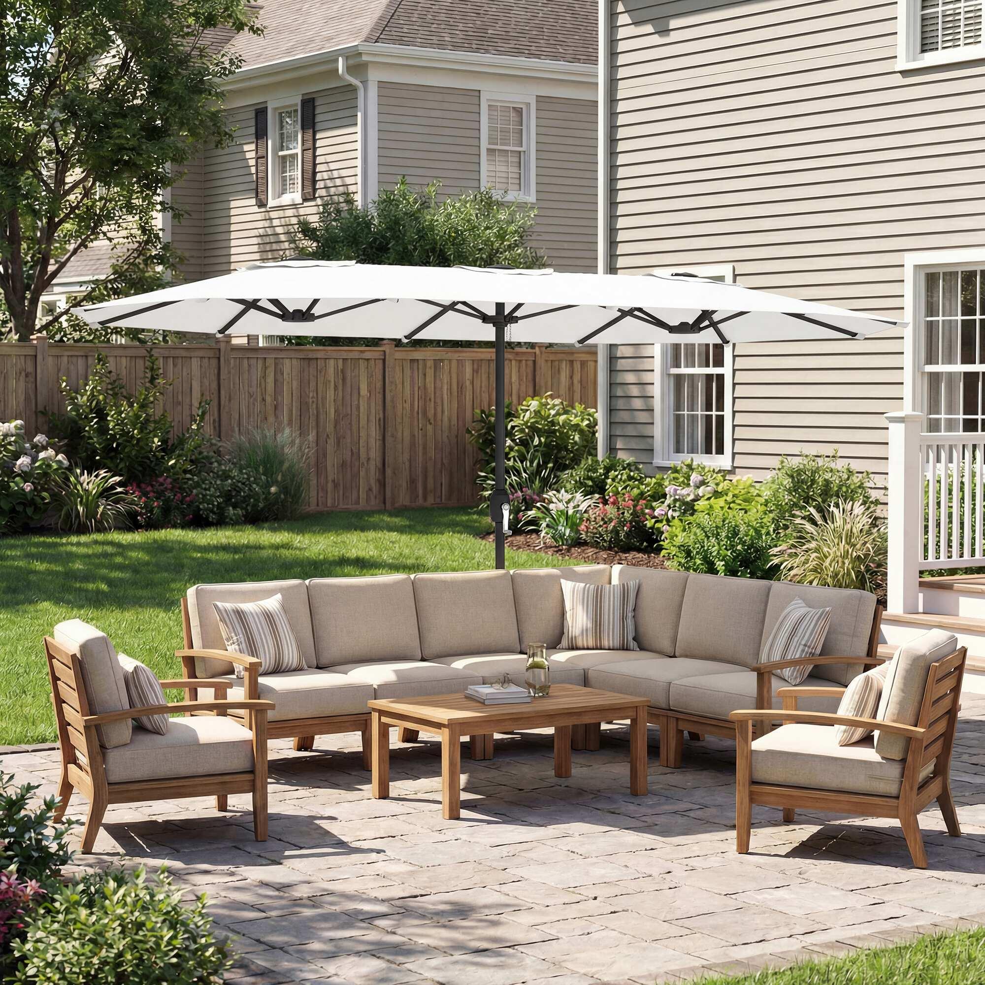Sombrilla Doble Outsunny 459x266x235 cm Blanco 2/5