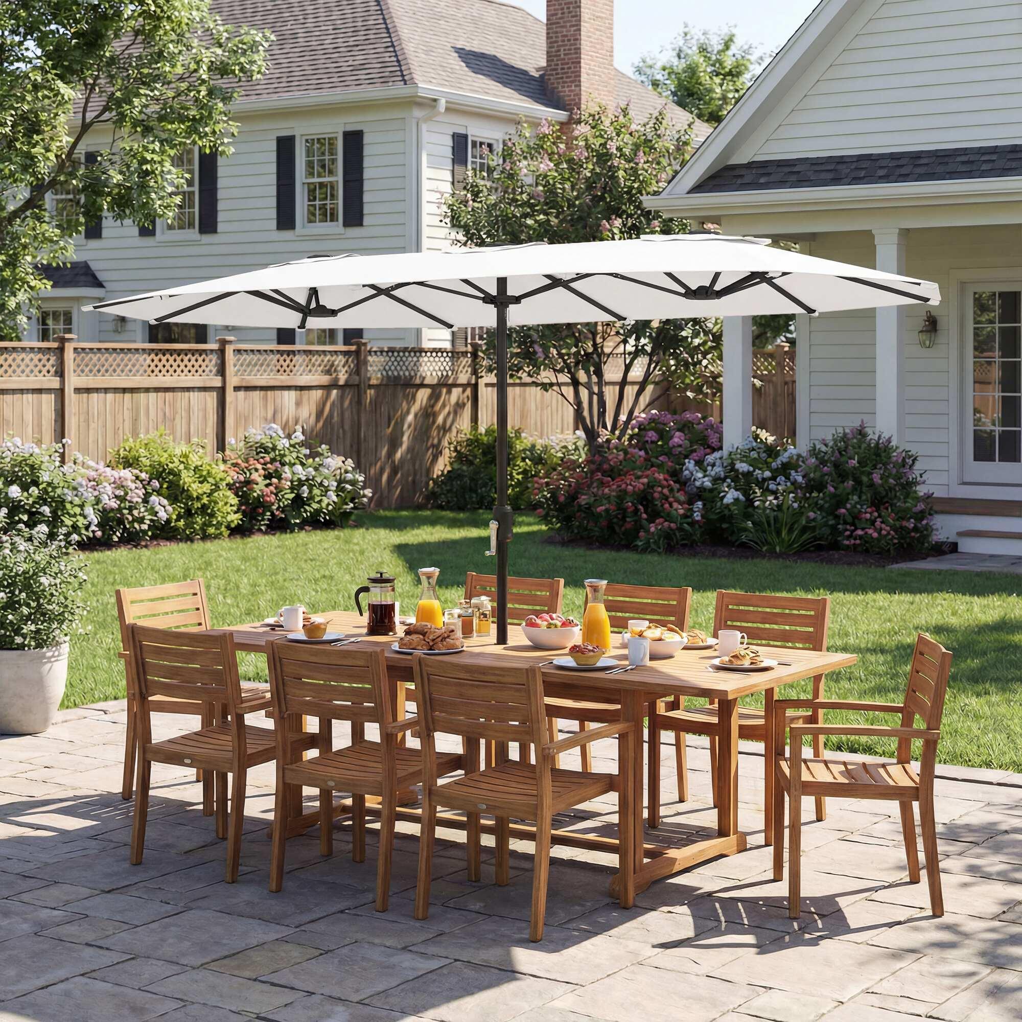 Sombrilla Doble Outsunny 459x266x235 cm Blanco 4/5