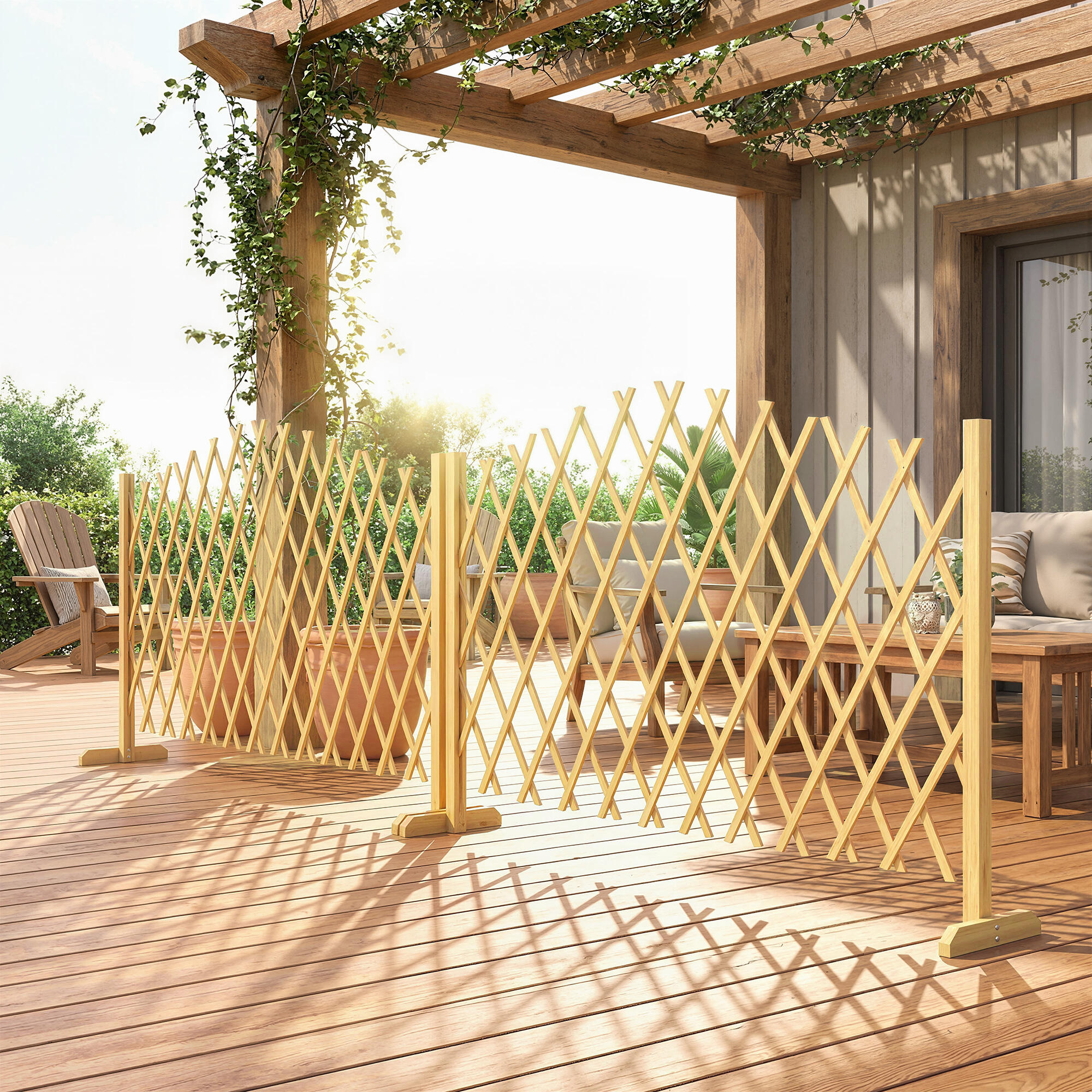 Vallas de Jardín Outsunny 180x30x103 cm Madera Natural 2/5