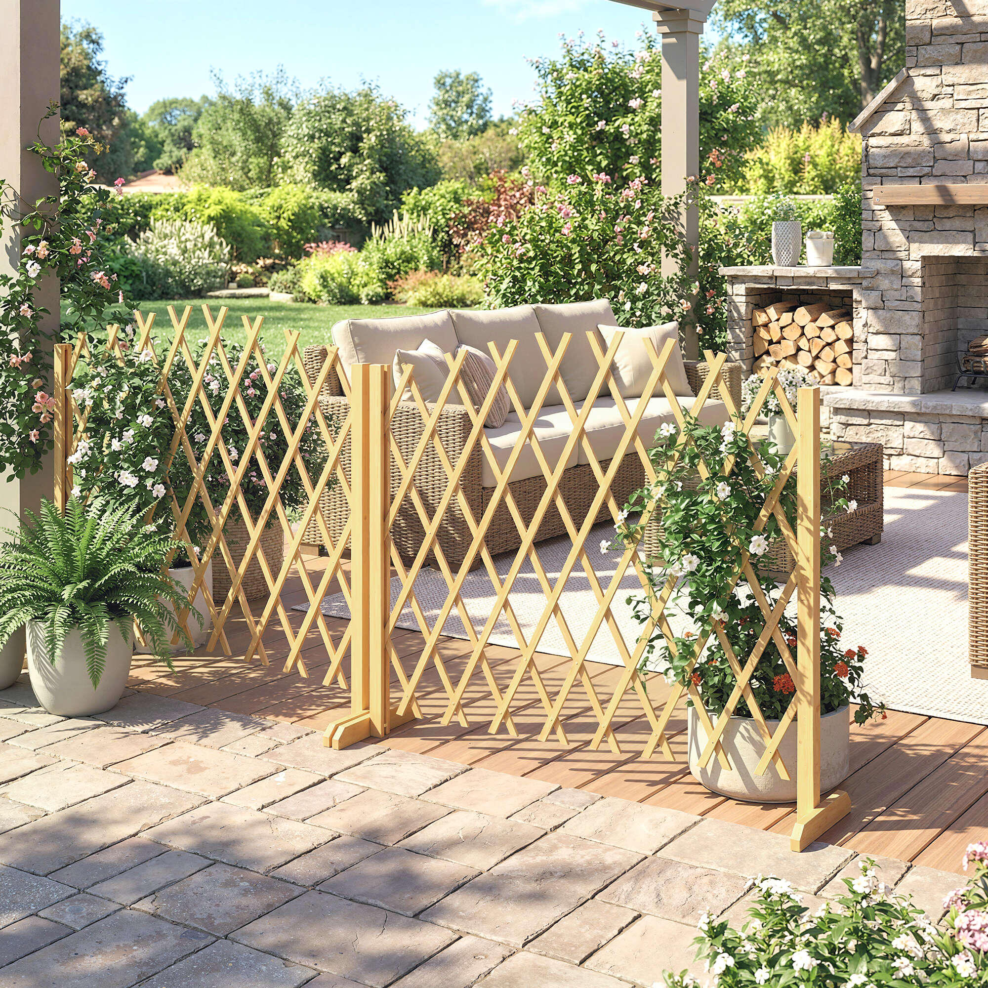 Vallas de Jardín Outsunny 180x30x103 cm Madera Natural 4/5