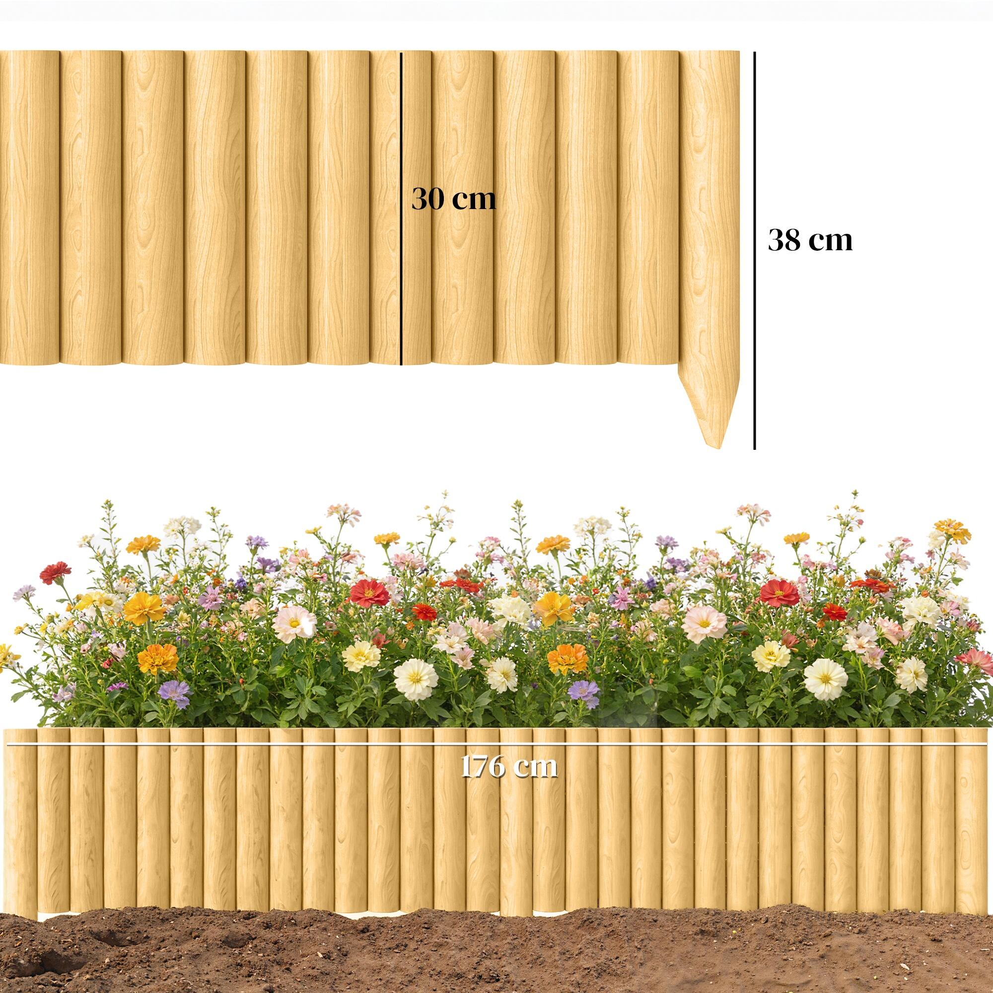 Valla de Jardín Outsunny 176x38 cm Madera Natural 3/5