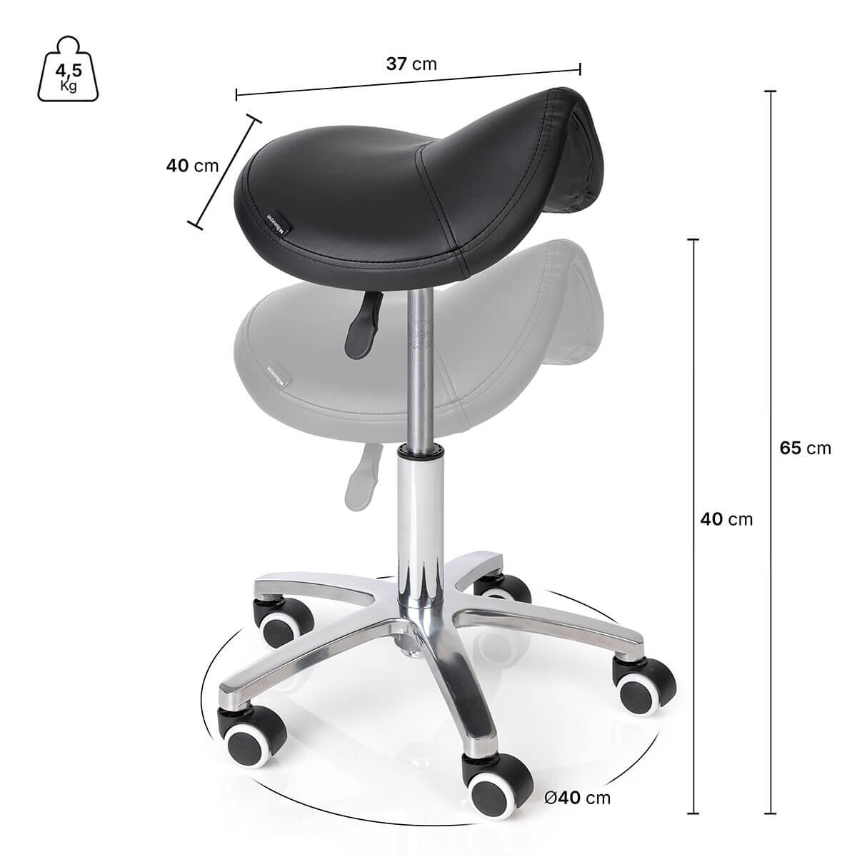 Banco Ergonómico com Rodas e Base em Alumínio 5/5