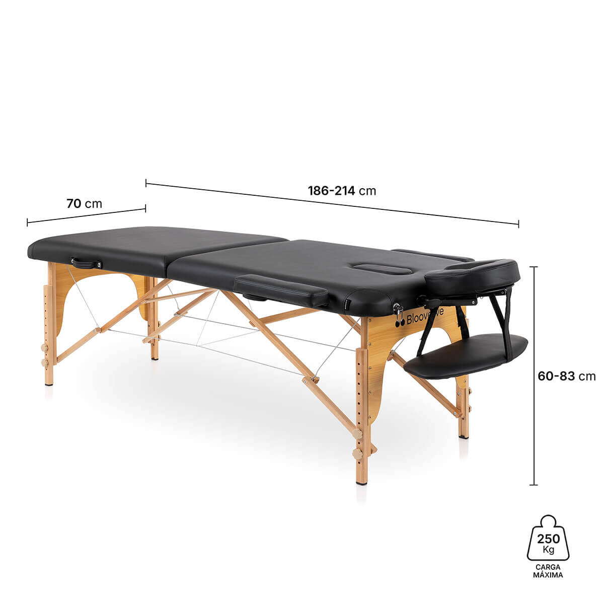 Marquesa de Massagem Portátil 2 Corpos 70 cm Madeira Preta 3/7