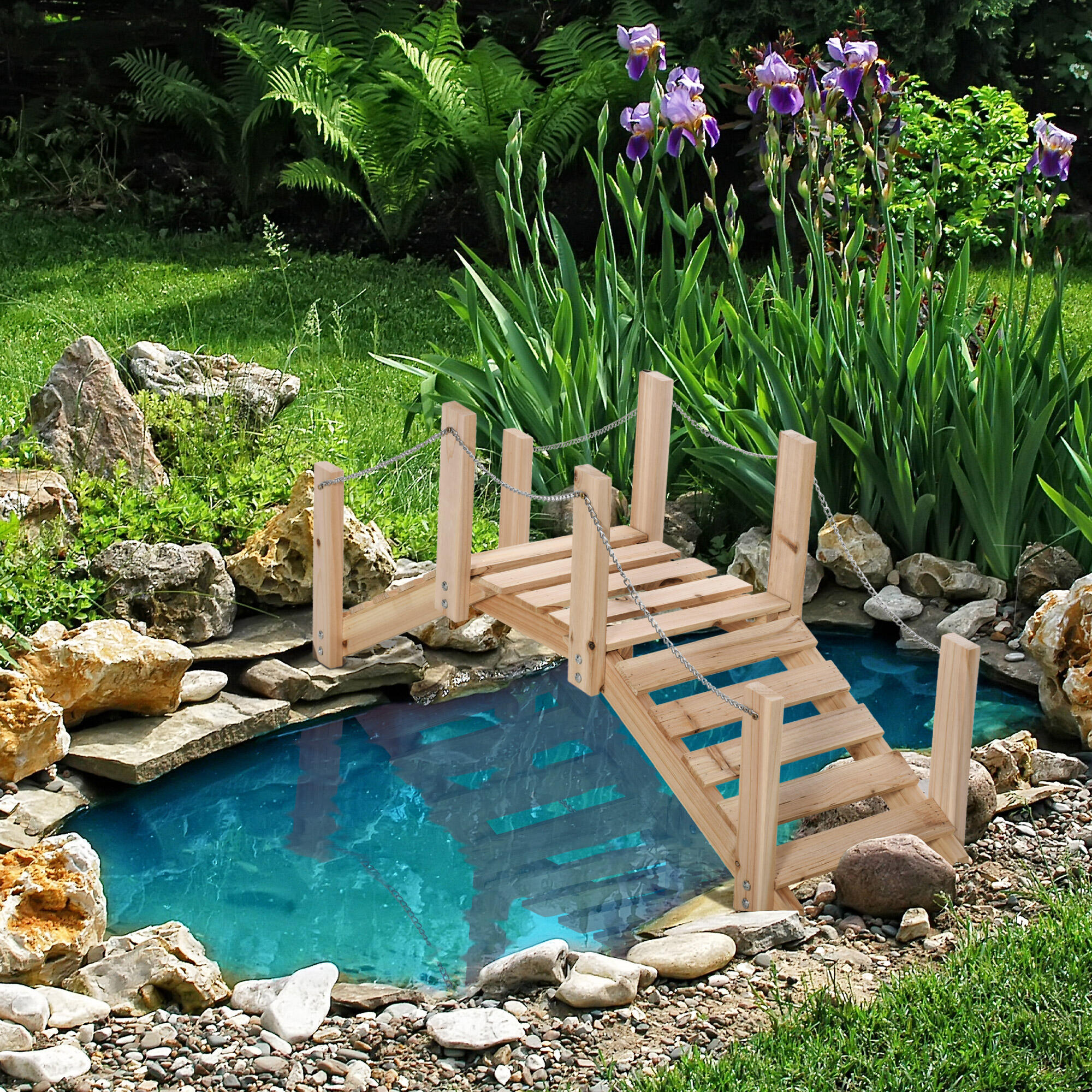 Puente de Jardín Outsunny 100x32x48 cm Madera Natural 2/5